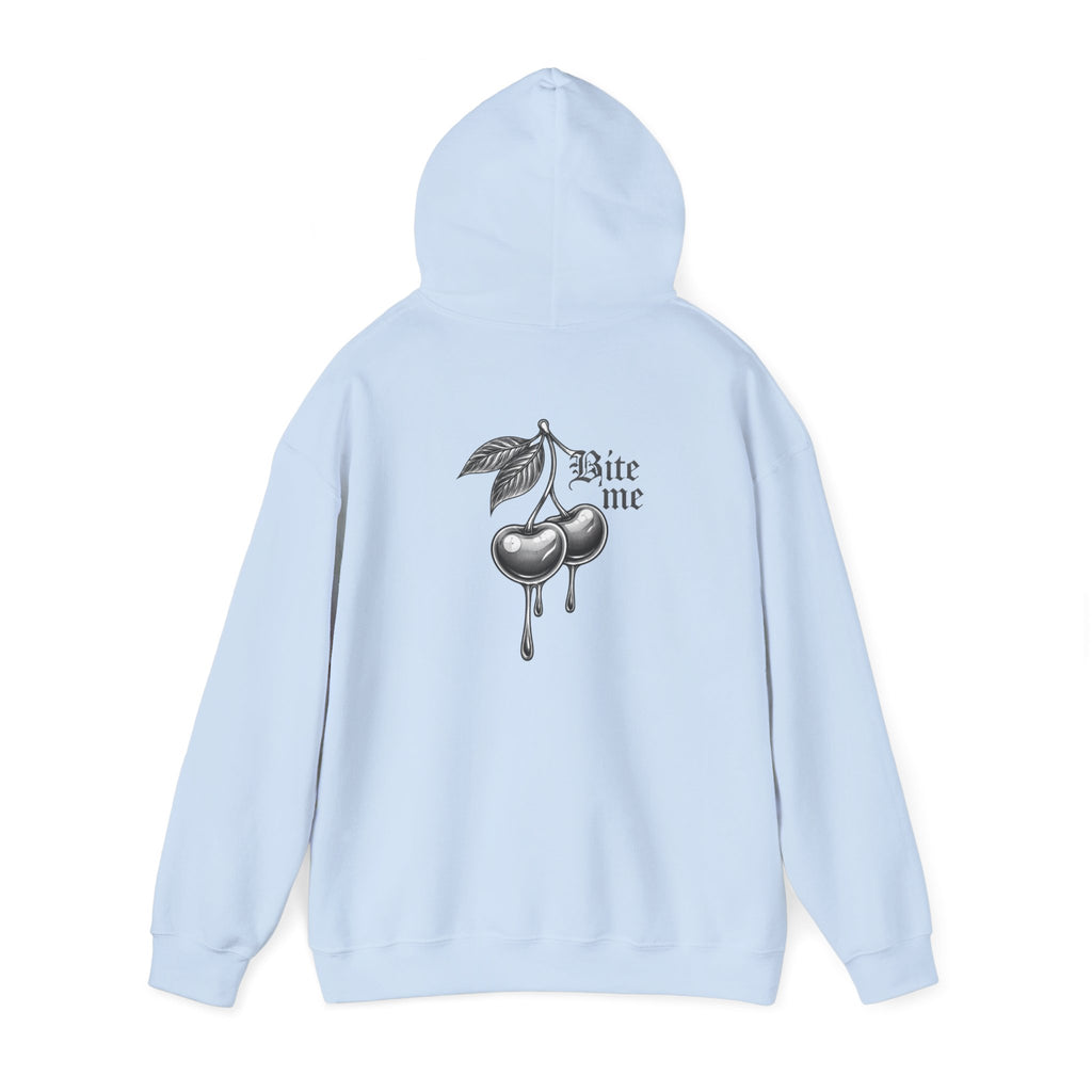 Hoodie - 'Bite Me' Dripping Cherry Graphic Hooded Sweatshirt