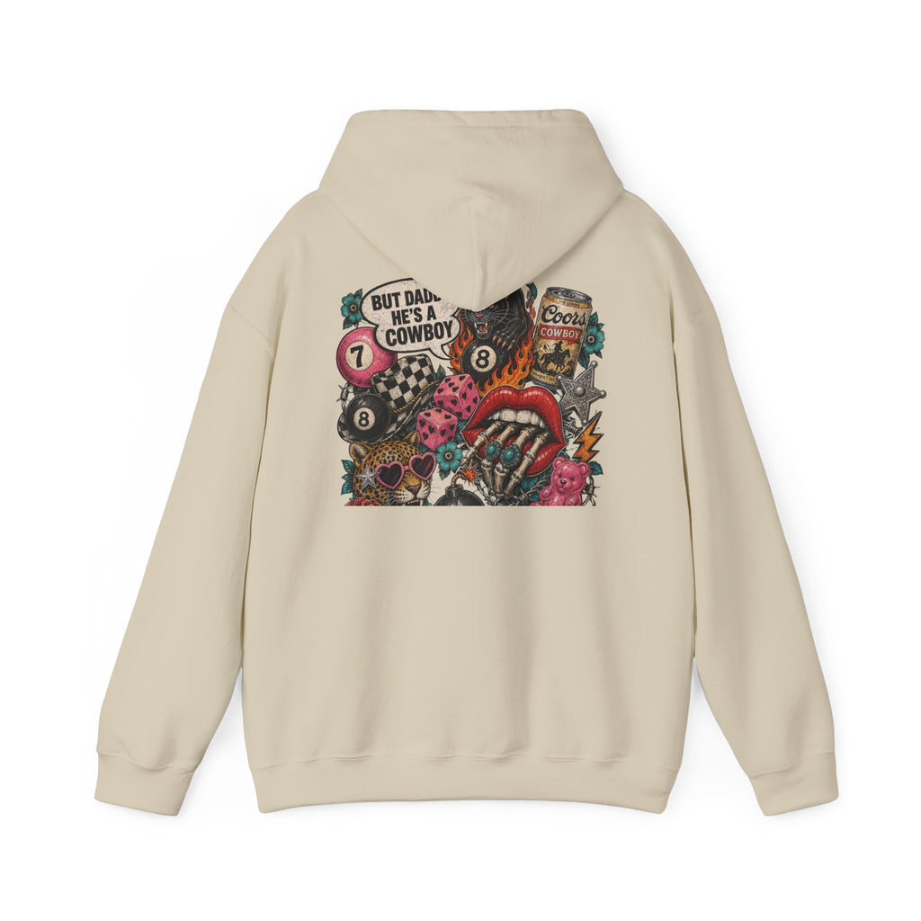 Retro Biker Cowboy Hoodie — 'But Dad He's a Cowboy' Graphic Pullover