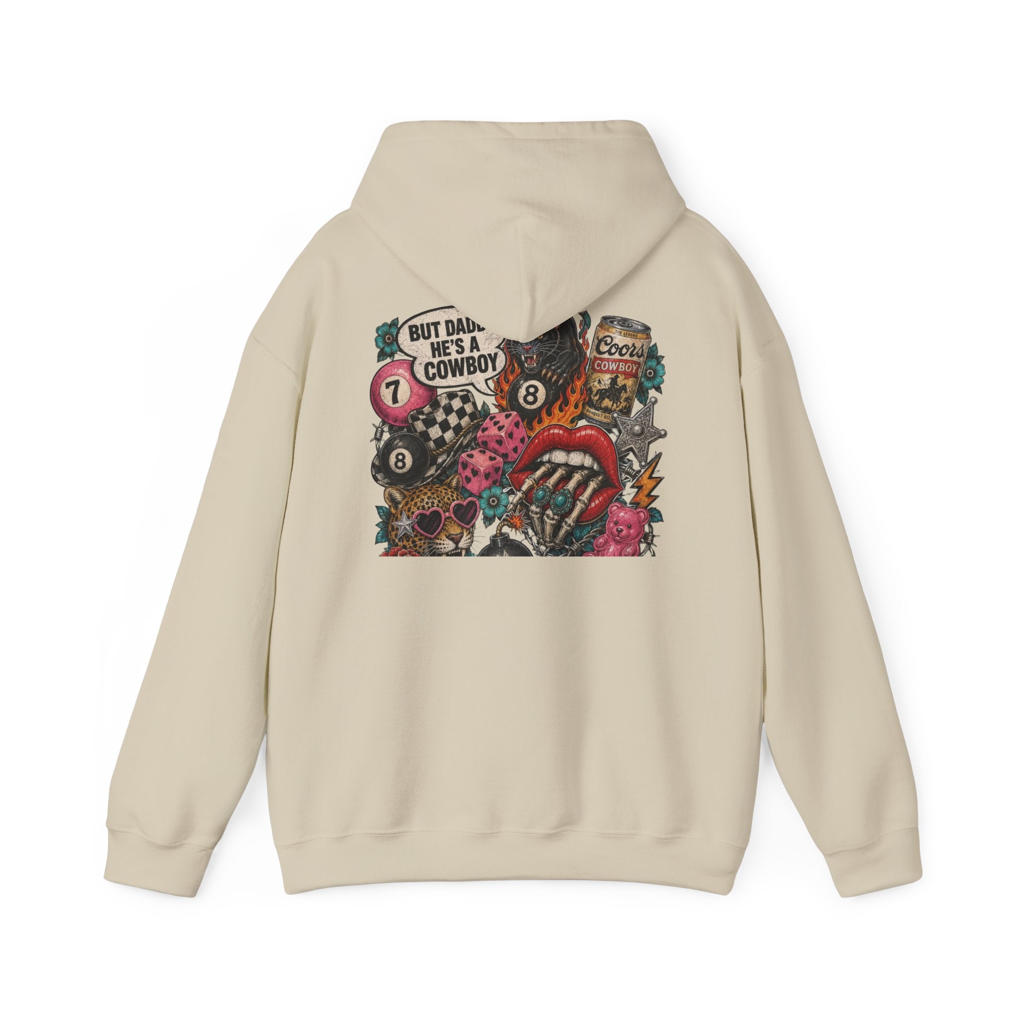 Retro Biker Cowboy Hoodie — 'But Dad He's a Cowboy' Graphic Pullover