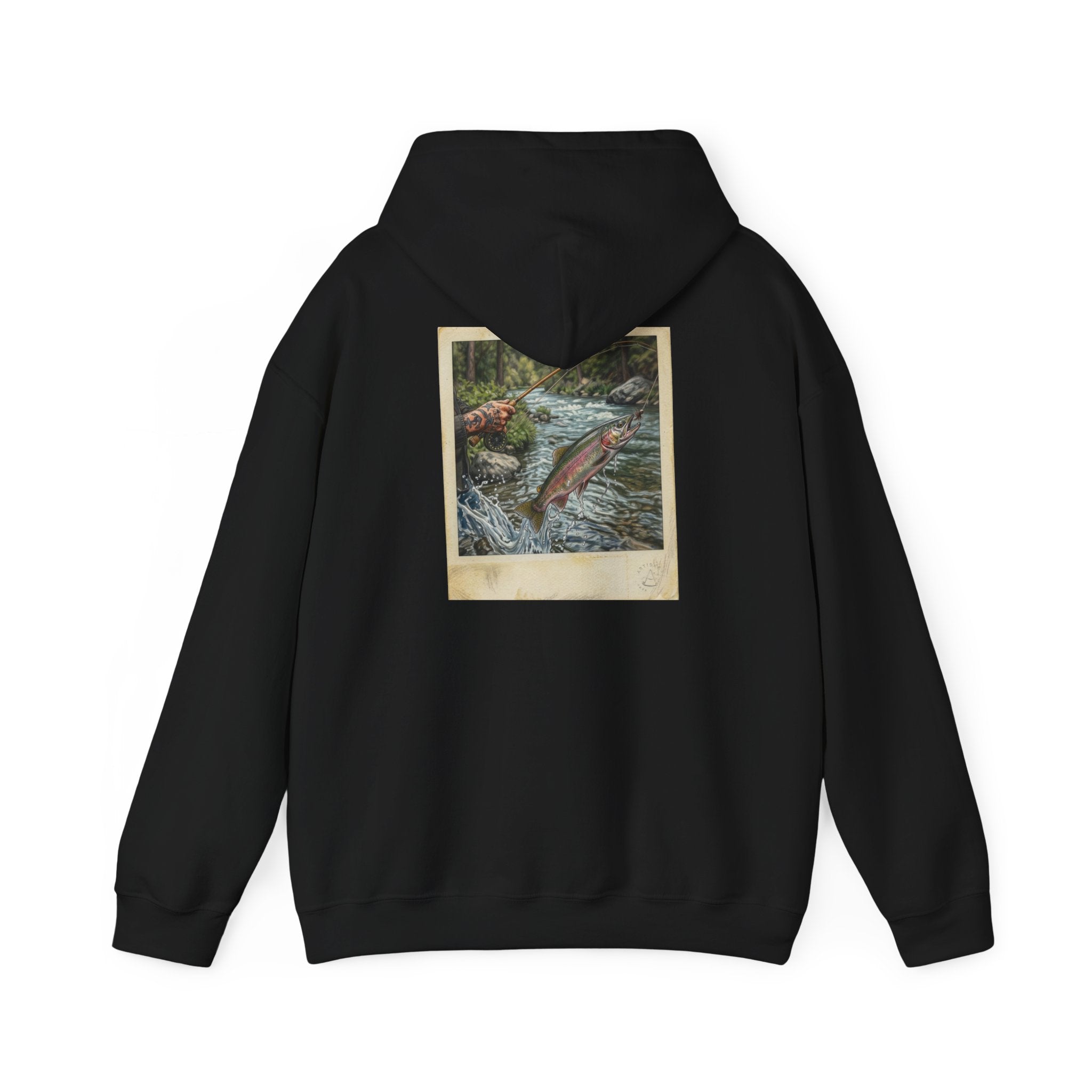 Fishing Polaroid Hoodie — Vintage Fishing Jumping Fish Back Print