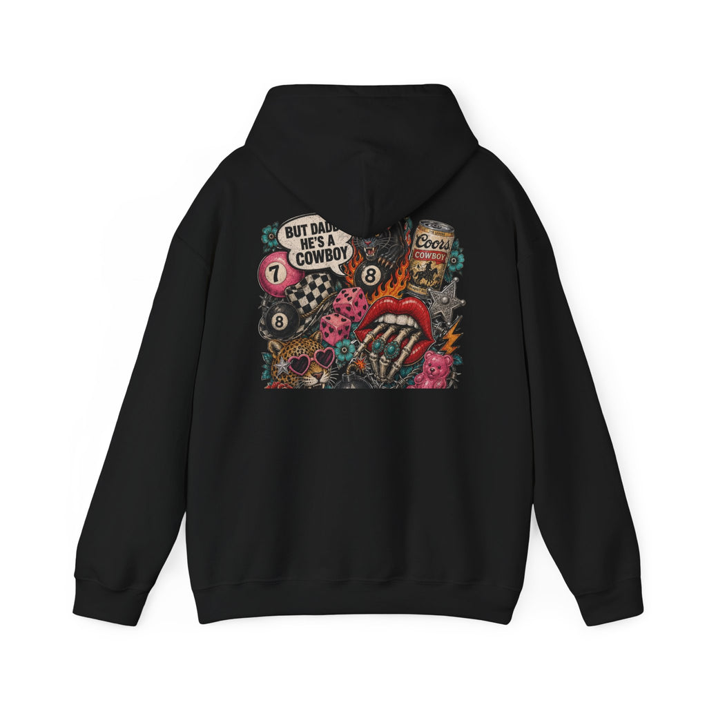 Retro Biker Cowboy Hoodie — 'But Dad He's a Cowboy' Graphic Pullover