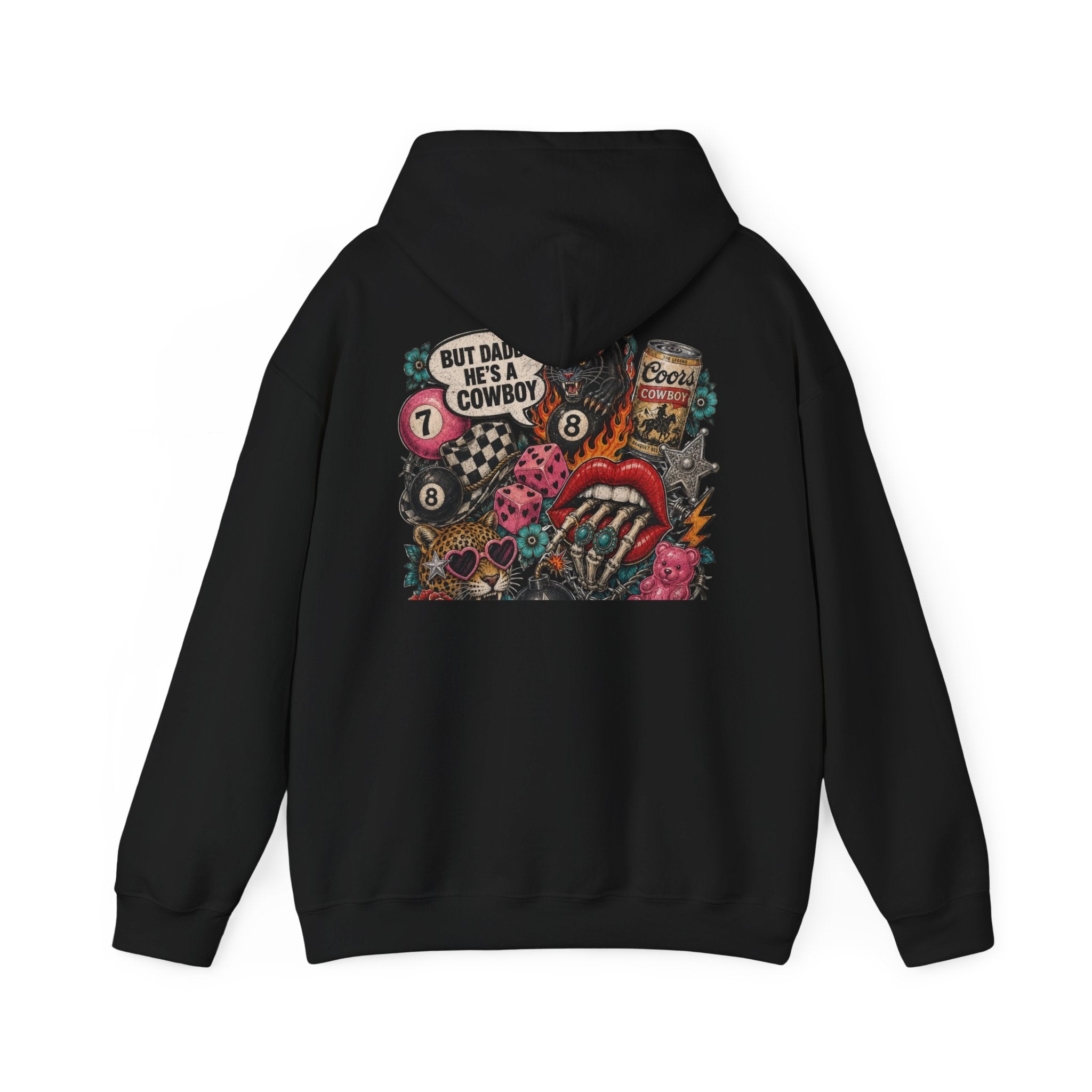 Retro Biker Cowboy Hoodie — 'But Dad He's a Cowboy' Graphic Pullover