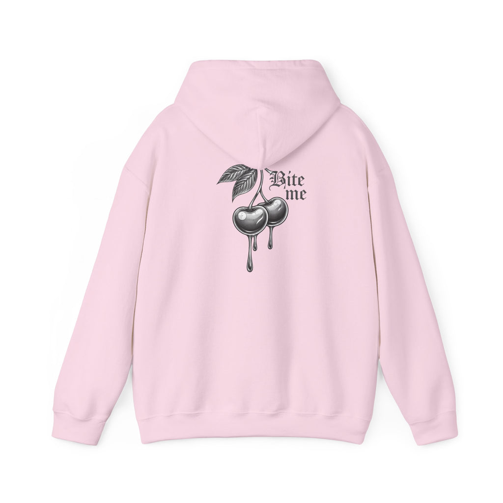Hoodie - 'Bite Me' Dripping Cherry Graphic Hooded Sweatshirt