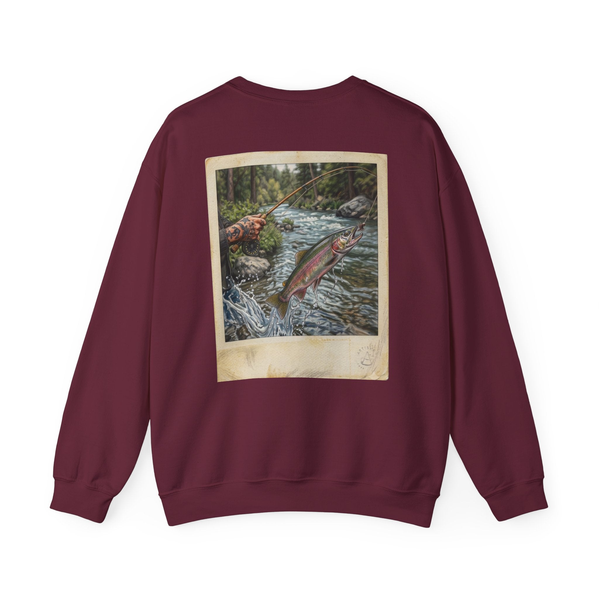 Fishing Vintage Photo Sweatshirt — Leaping Trout River Graphic Crewneck