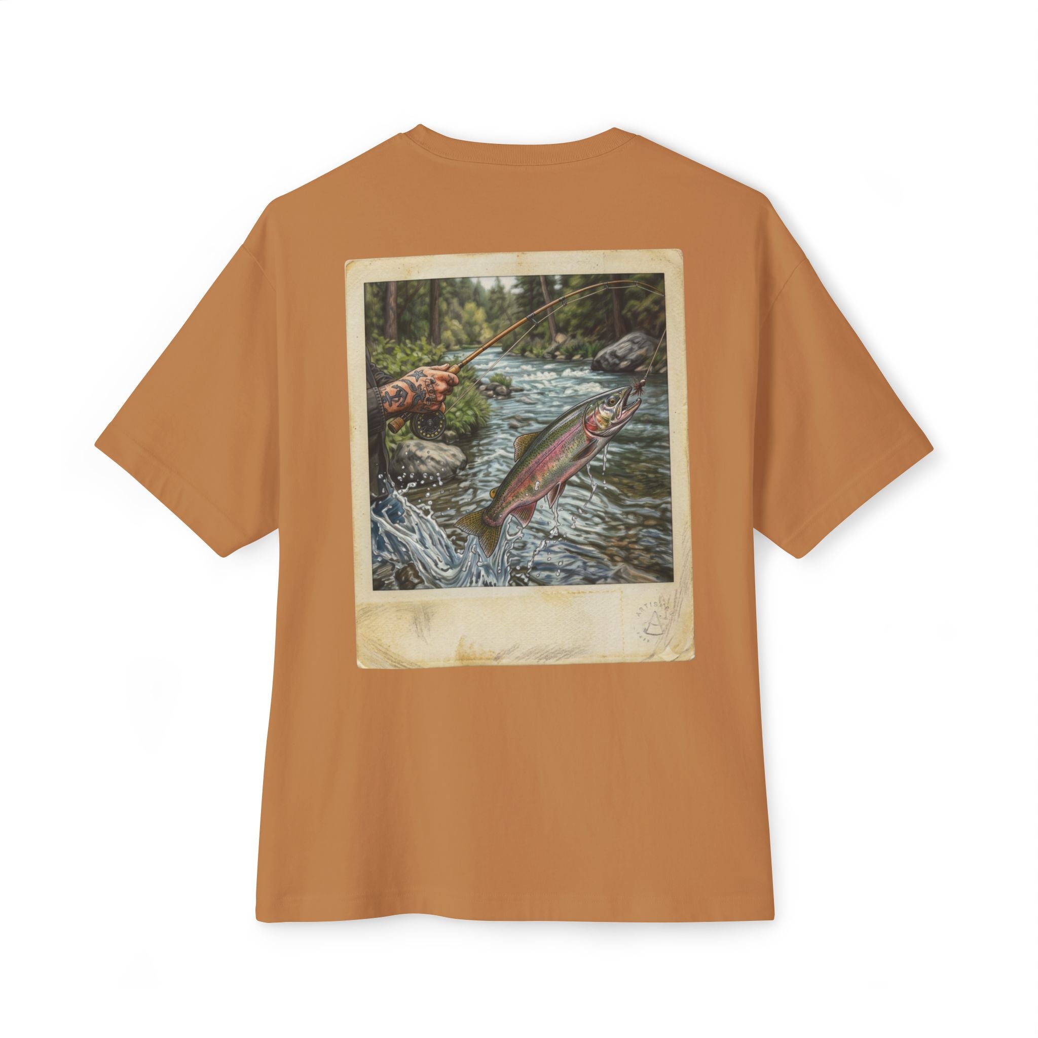 Fishing Polaroid Oversized Tee — Vintage Trout Back Print