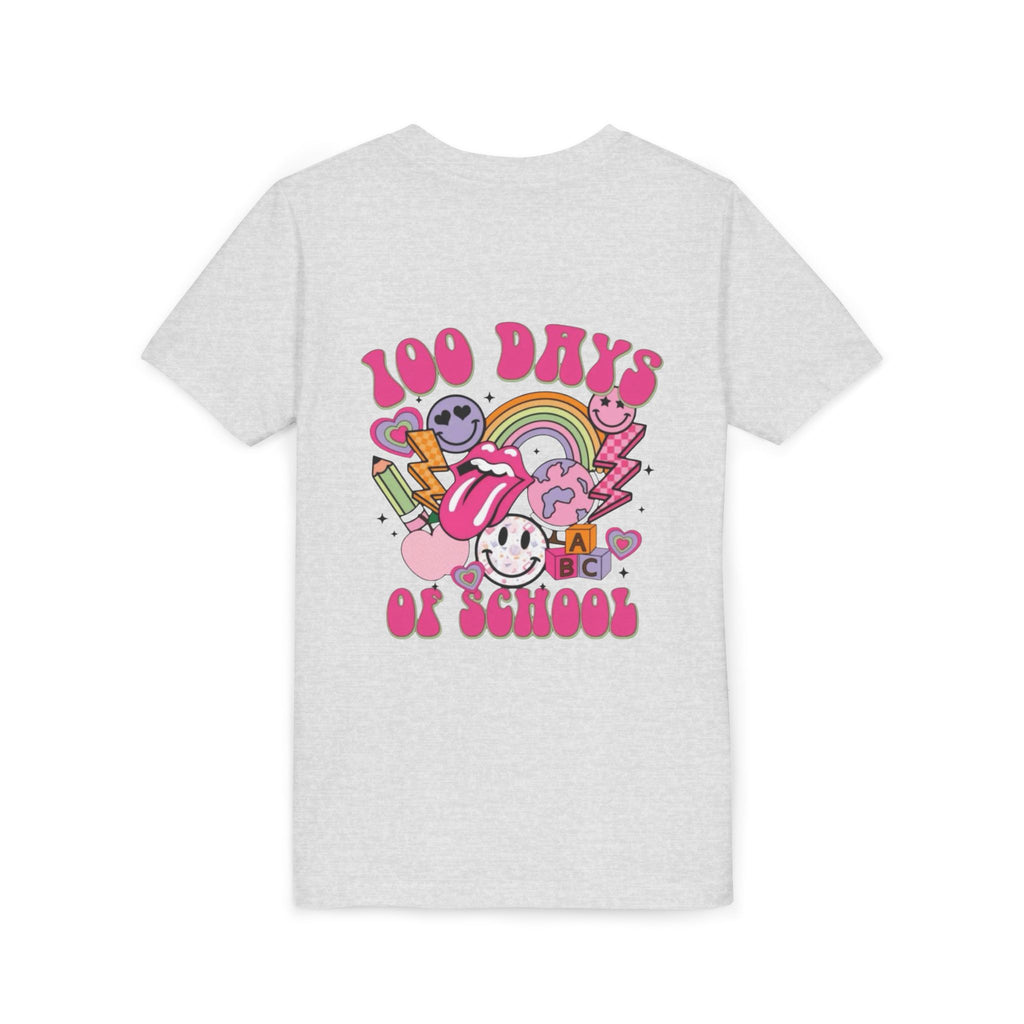 100 Days of School Youth Tee — Retro Cute Rainbow Smiley Design