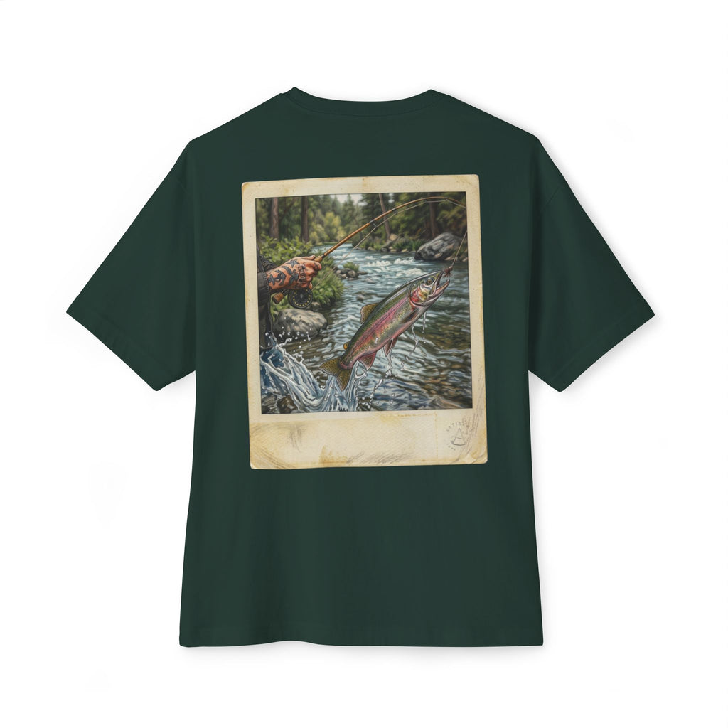 Fishing Polaroid Oversized Tee — Vintage Trout Back Print