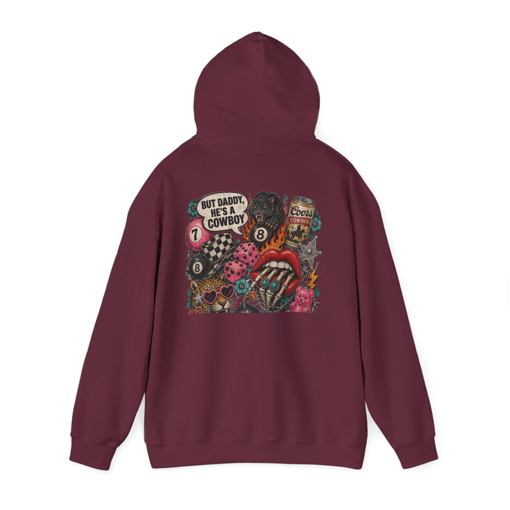 Retro Biker Cowboy Hoodie — 'But Dad He's a Cowboy' Graphic Pullover