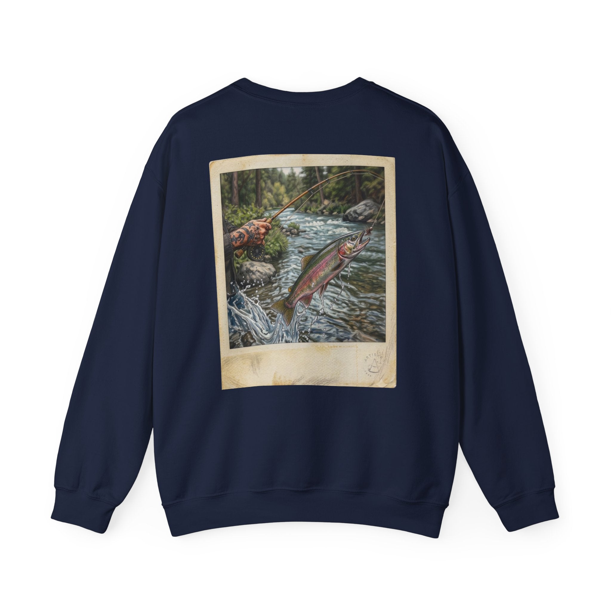 Fishing Vintage Photo Sweatshirt — Leaping Trout River Graphic Crewneck