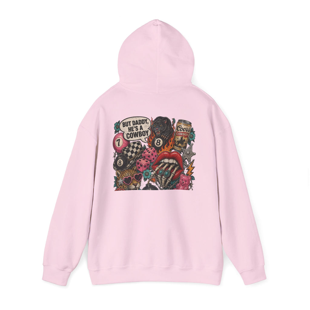 Retro Biker Cowboy Hoodie — 'But Dad He's a Cowboy' Graphic Pullover
