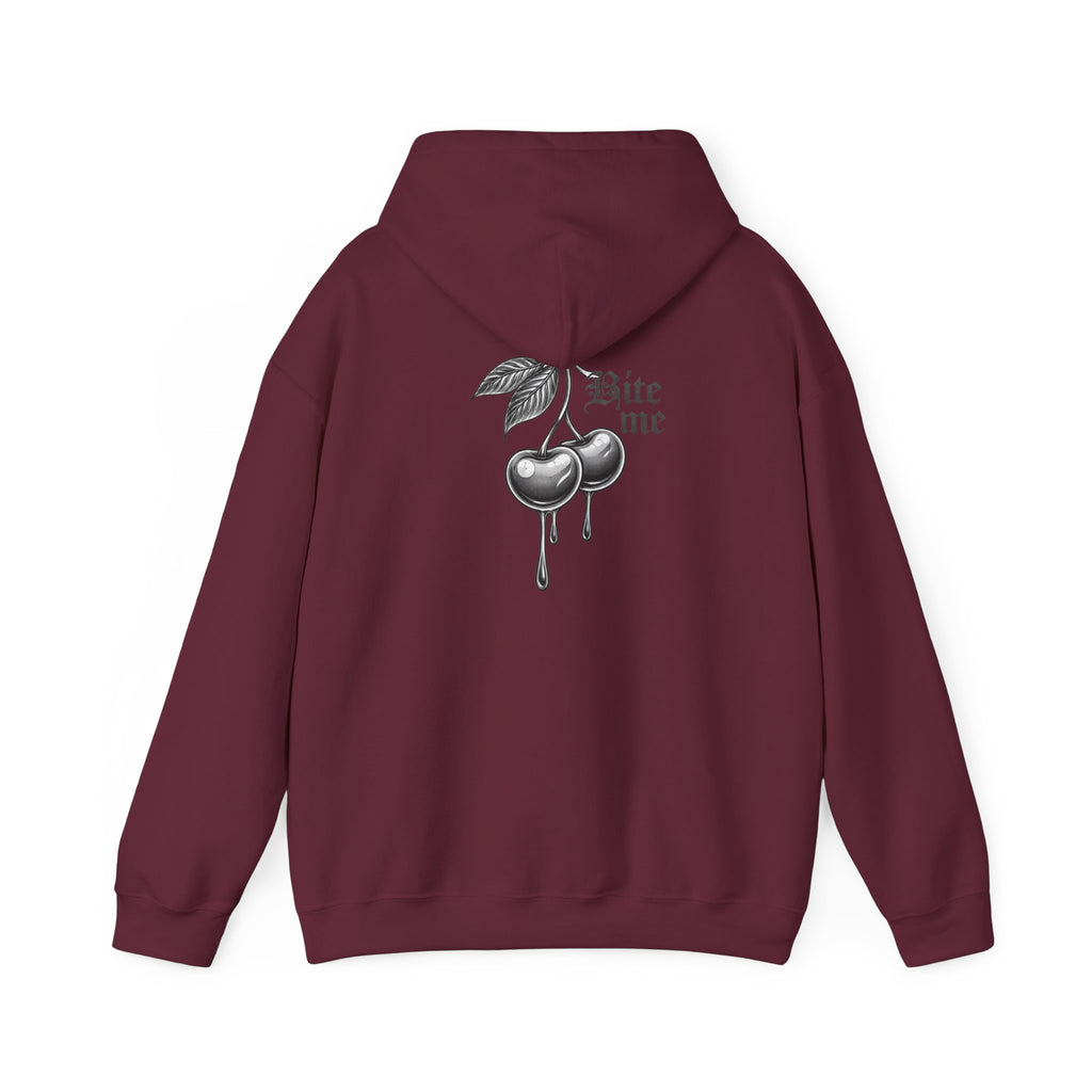 Hoodie - 'Bite Me' Dripping Cherry Graphic Hooded Sweatshirt