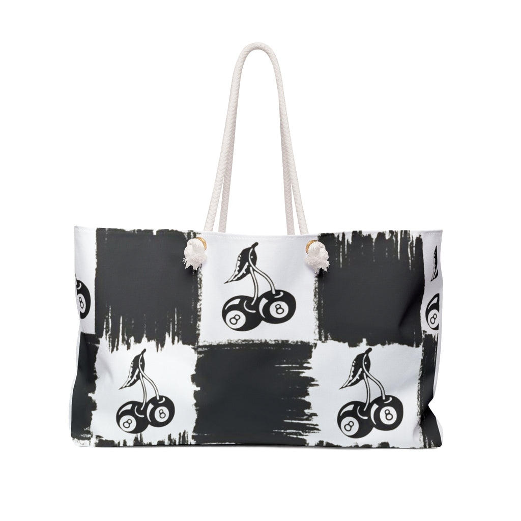 checkered Cherry Pattern Weekender Bag