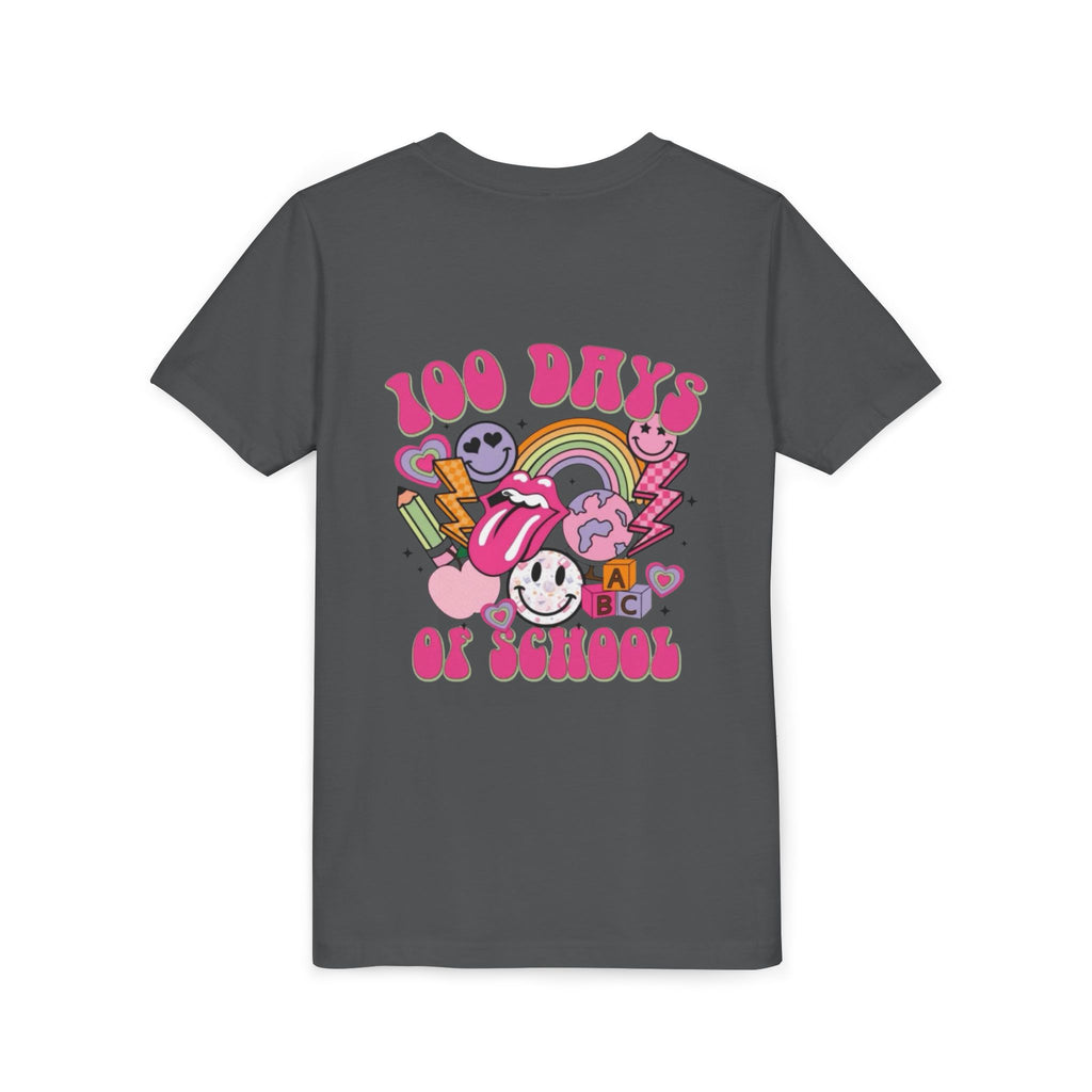100 Days of School Youth Tee — Retro Cute Rainbow Smiley Design