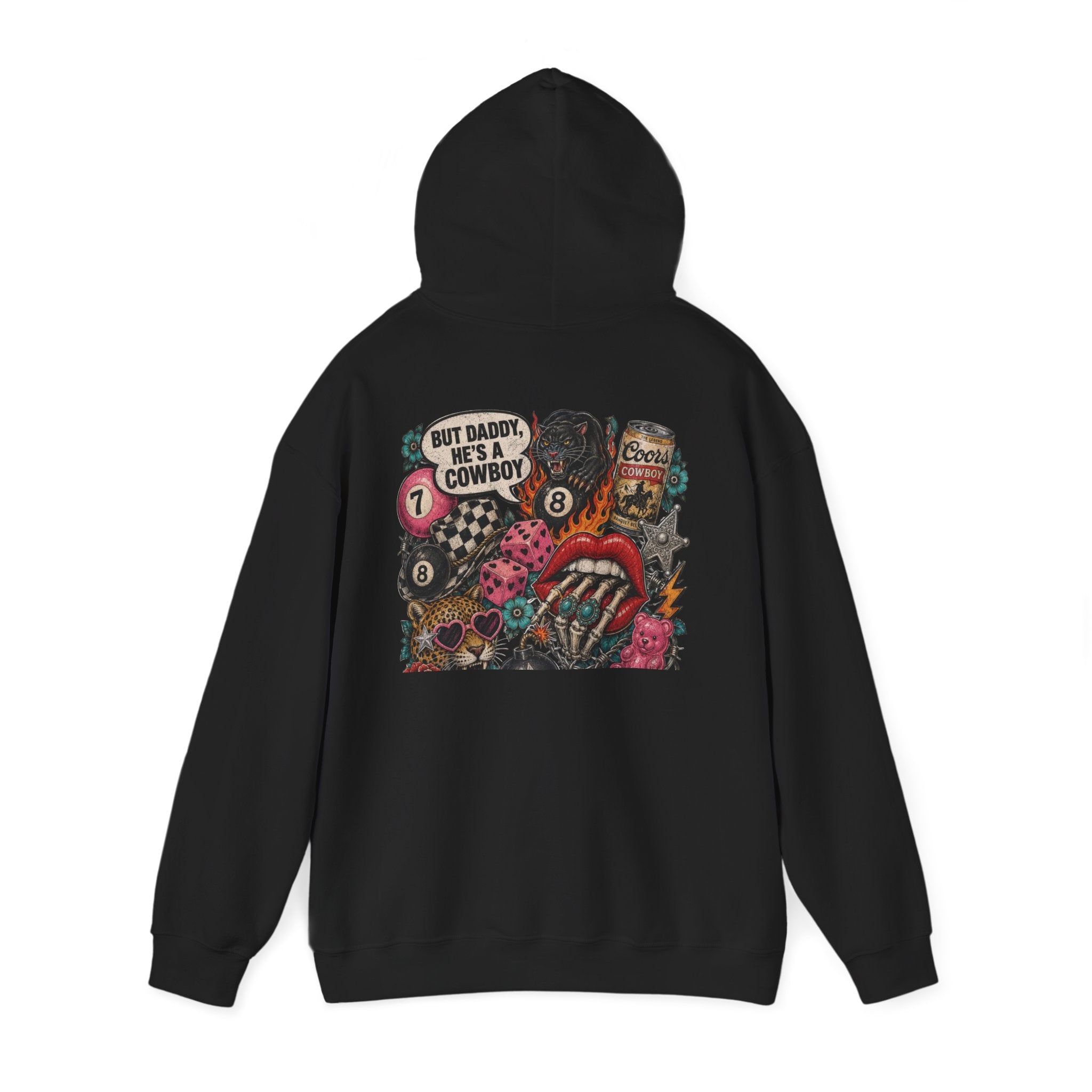 Retro Biker Cowboy Hoodie — 'But Dad He's a Cowboy' Graphic Pullover