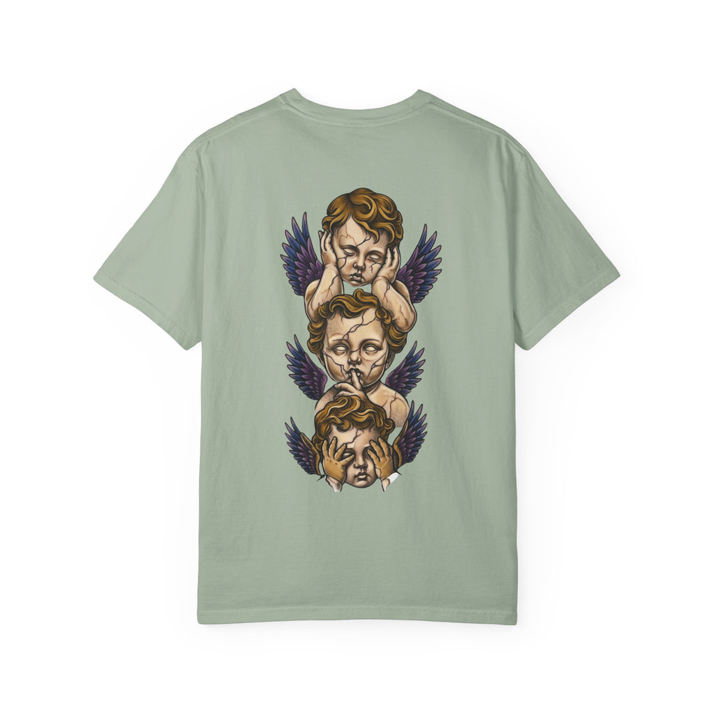 Cherub Trio Graphic T-Shirt — Vintage Angel Wings Design
