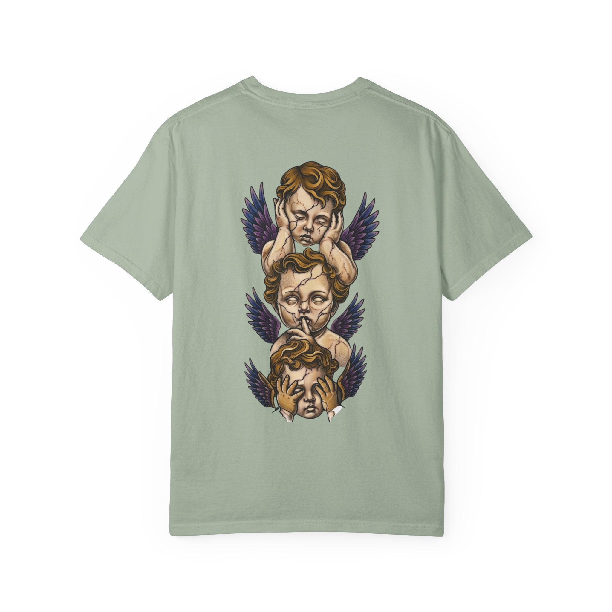 Cherub Trio Graphic T-Shirt — Vintage Angel Wings Design