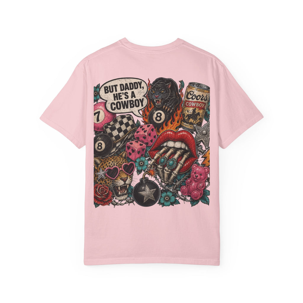 Graphic T-Shirt — Retro Tattoo Collage Back Print (“But Daddy, He’s a Cowboy”)