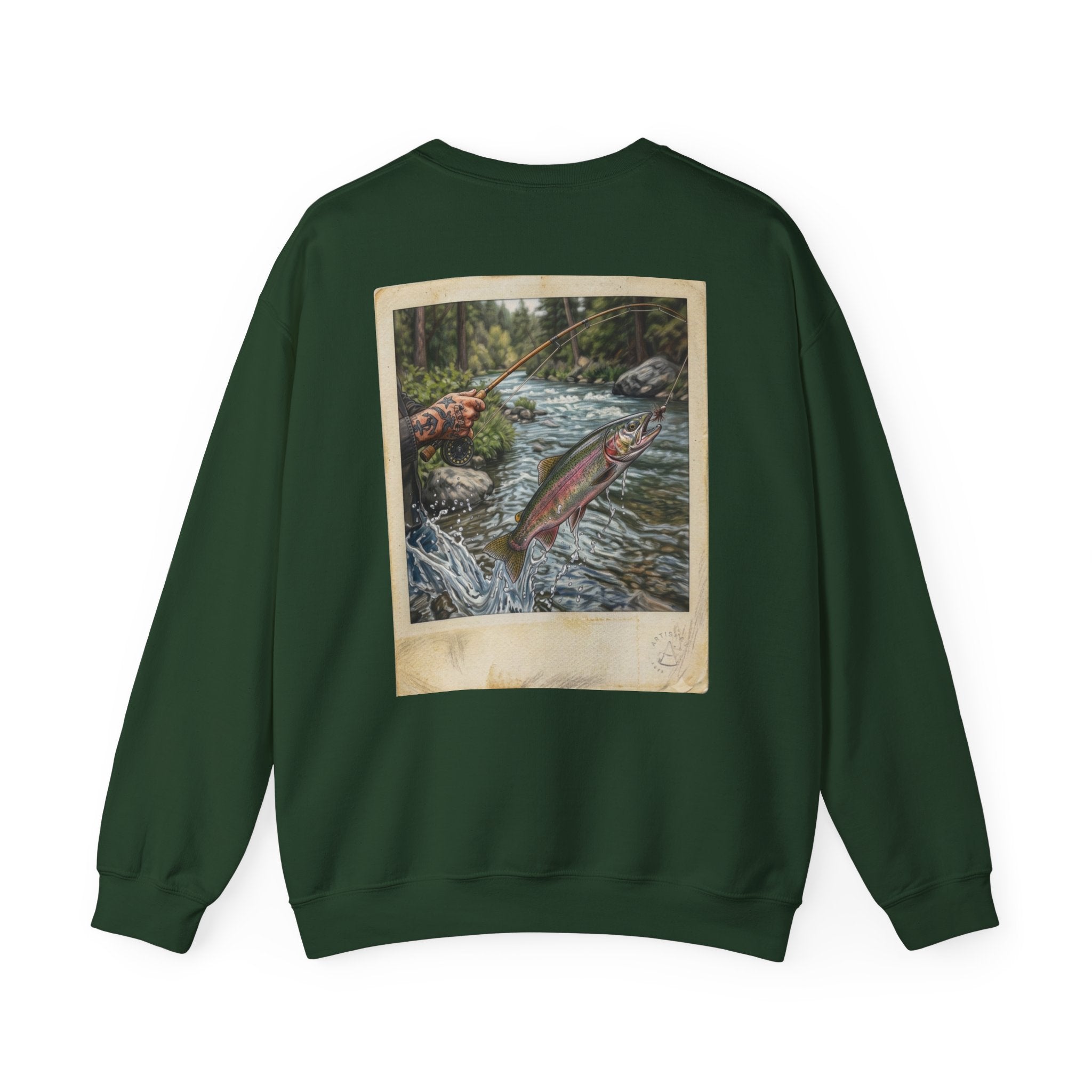 Fishing Vintage Photo Sweatshirt — Leaping Trout River Graphic Crewneck