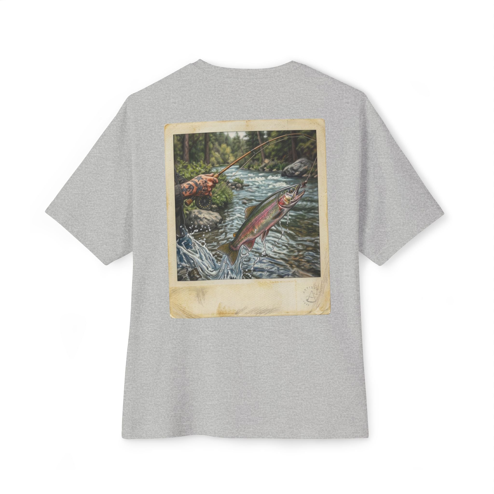 Fishing Polaroid Oversized Tee — Vintage Trout Back Print