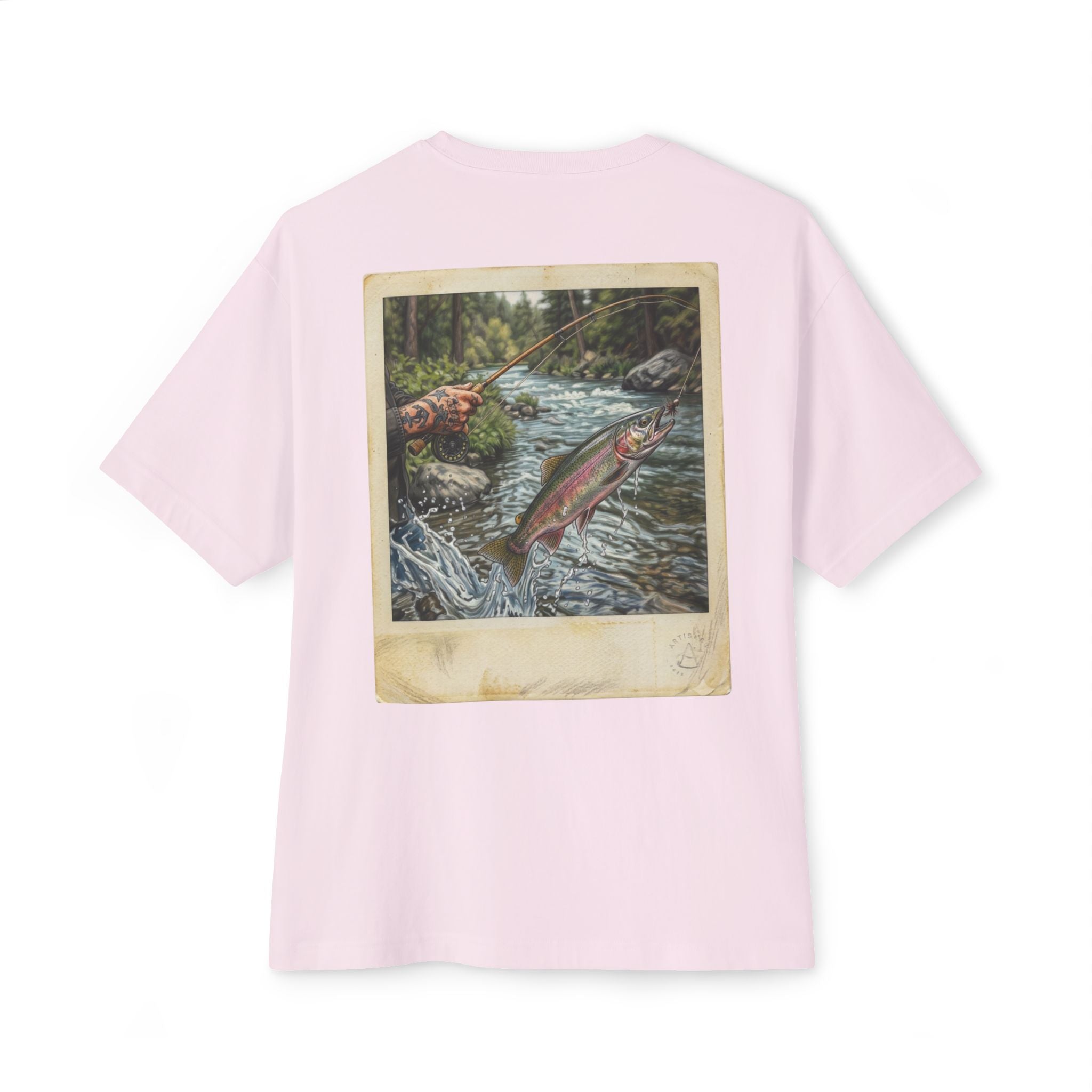 Fishing Polaroid Oversized Tee — Vintage Trout Back Print