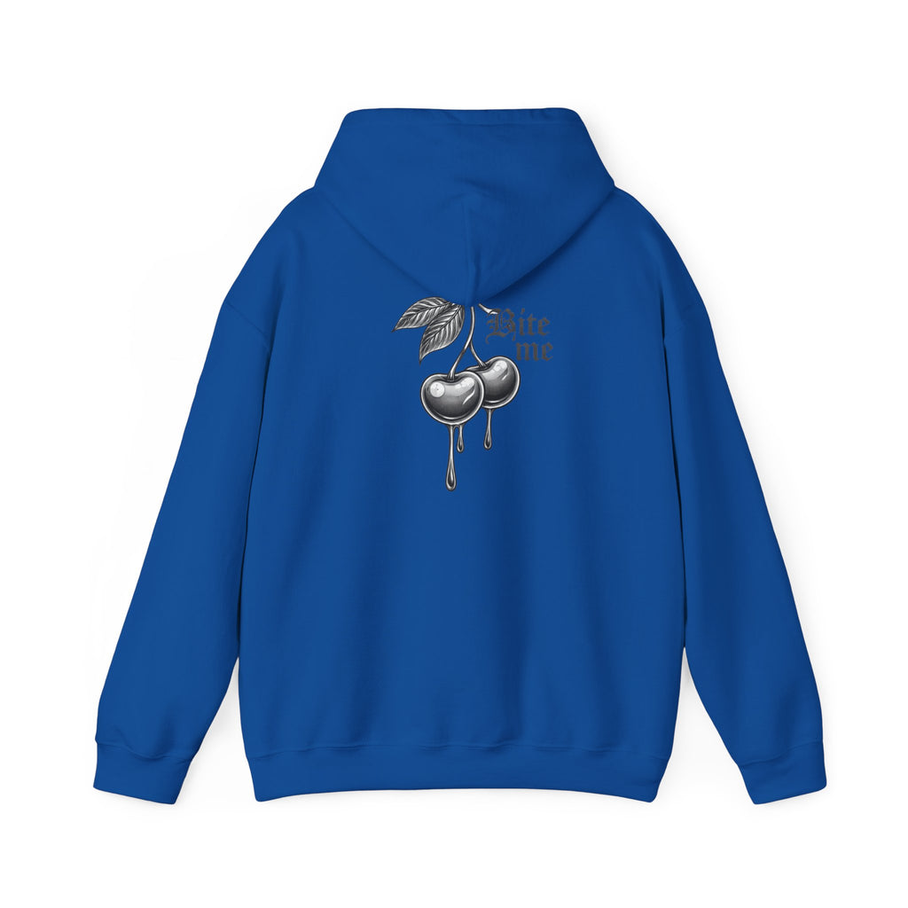 Hoodie - 'Bite Me' Dripping Cherry Graphic Hooded Sweatshirt