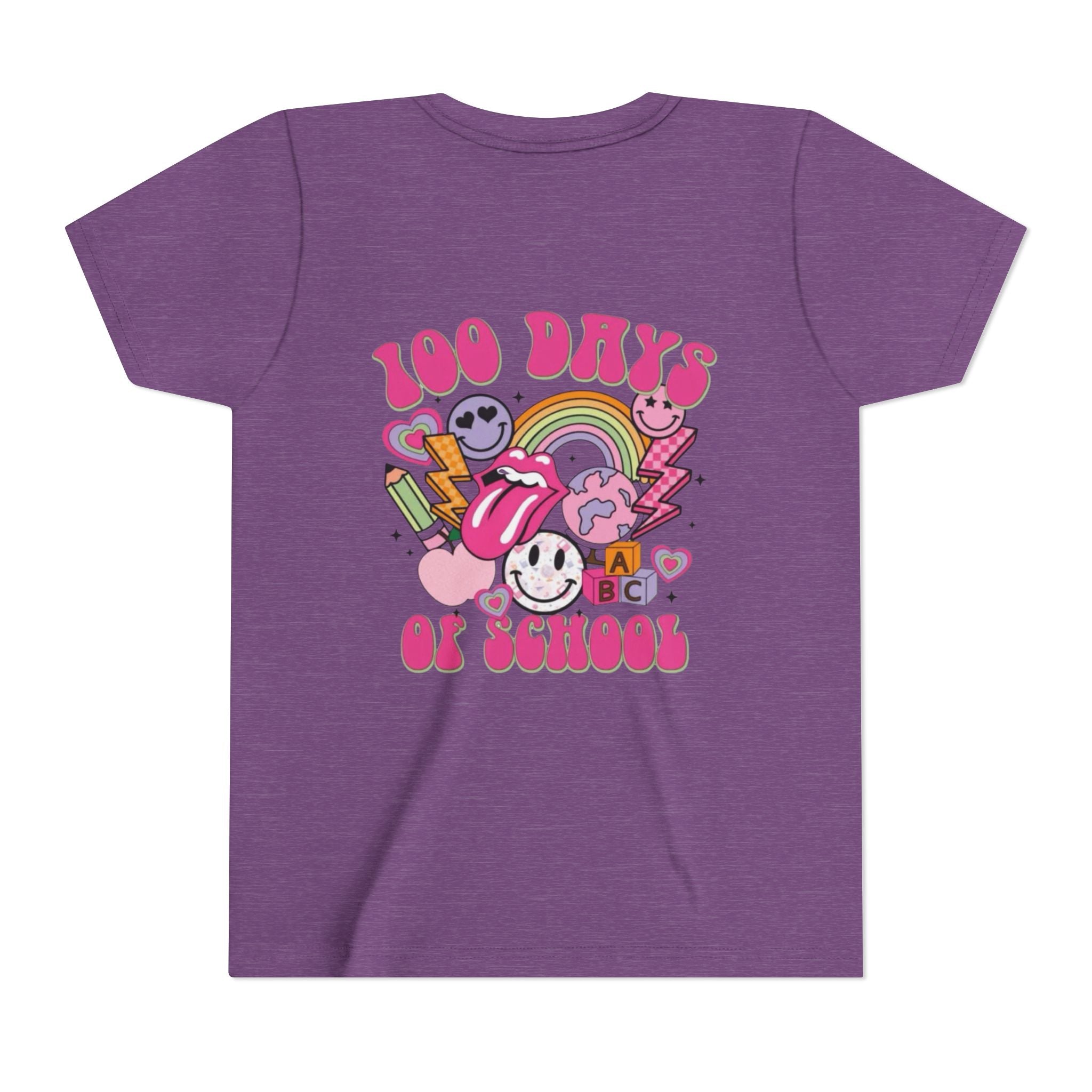 100 Days of School Youth Tee — Retro Cute Rainbow Smiley Design