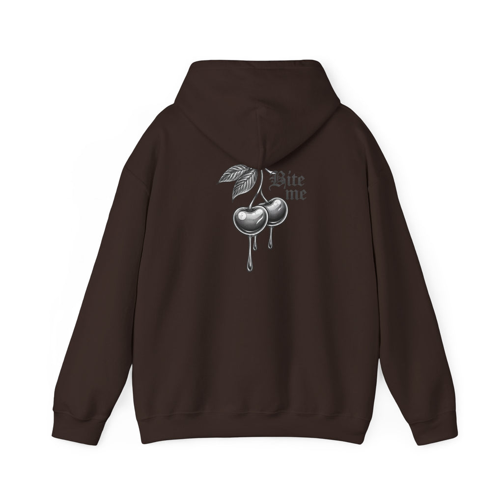 Hoodie - 'Bite Me' Dripping Cherry Graphic Hooded Sweatshirt