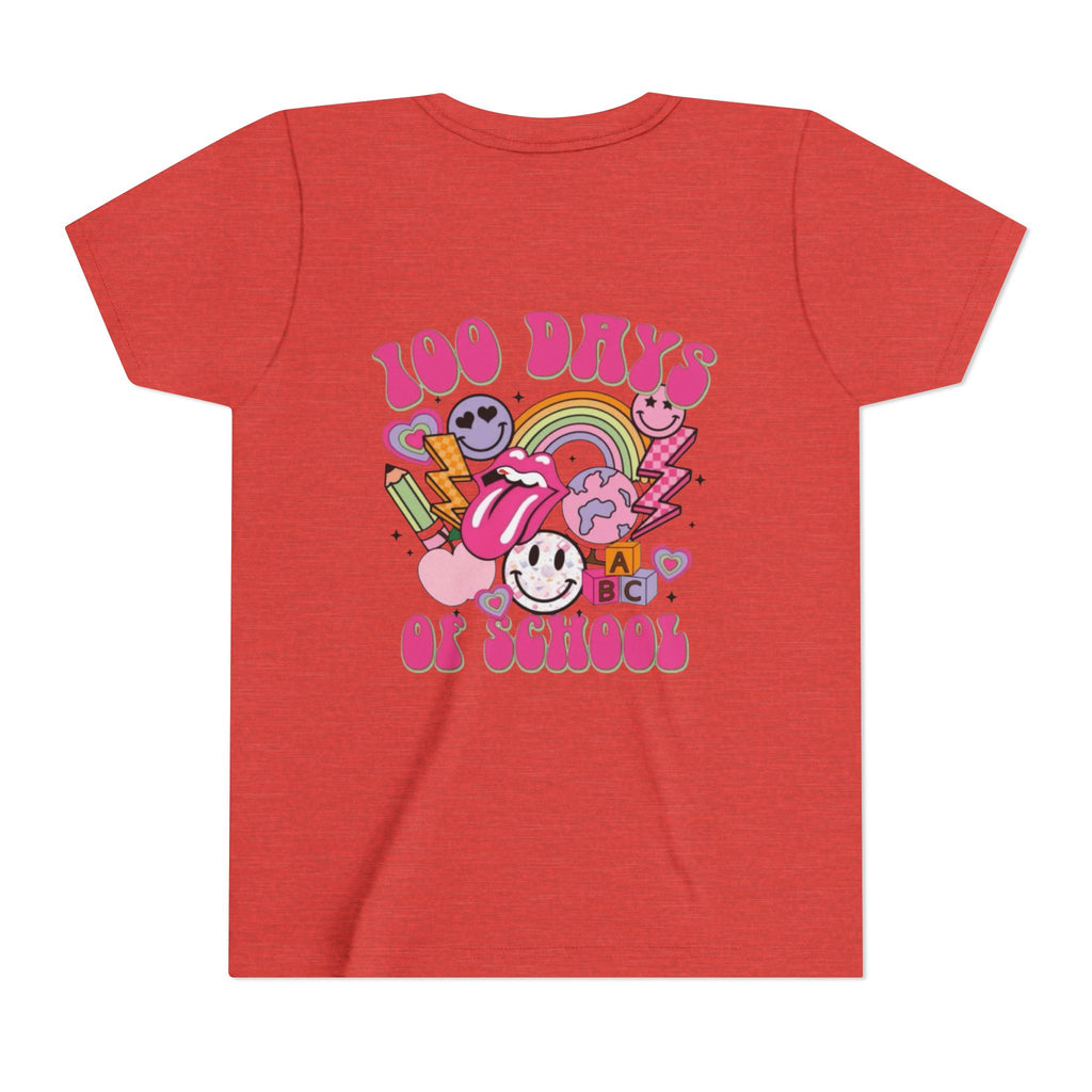 100 Days of School Youth Tee — Retro Cute Rainbow Smiley Design