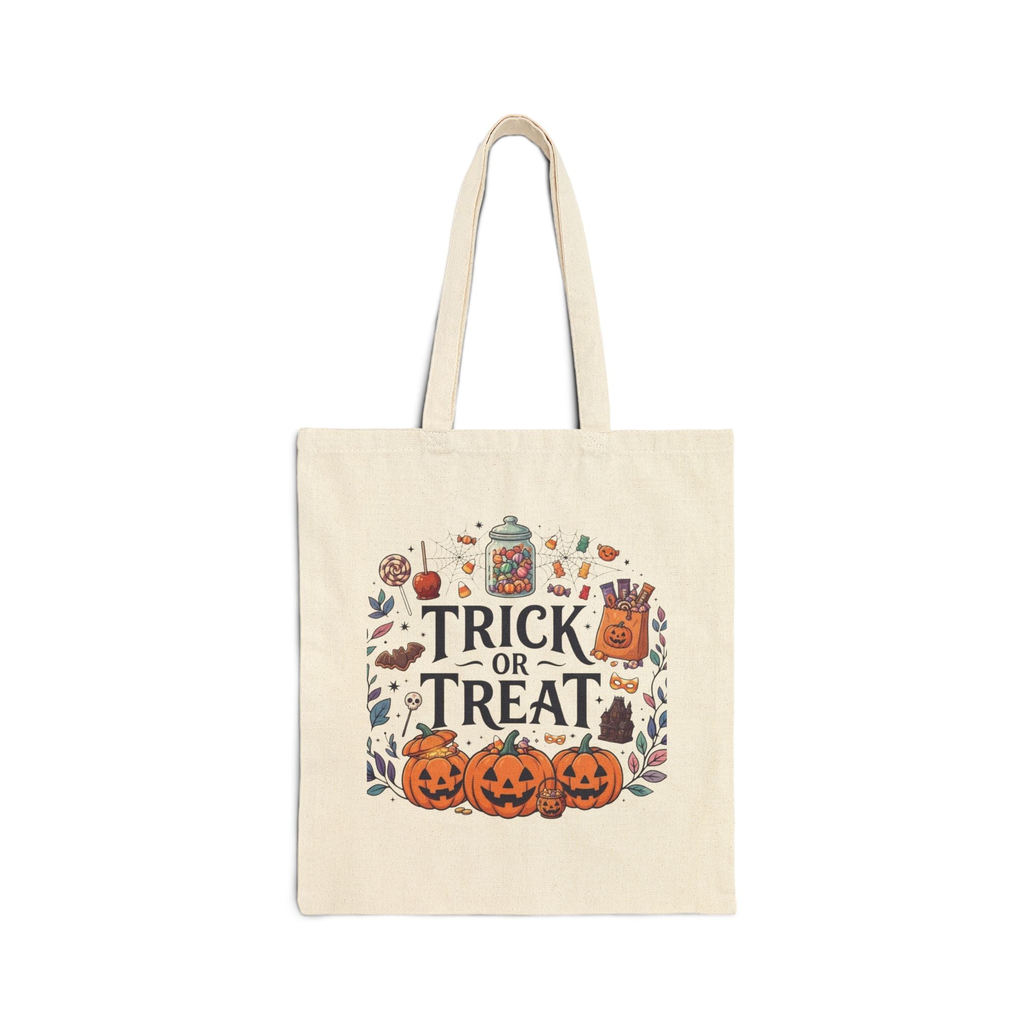 Halloween Cotton Tote Bag — "Happy Halloween" / "Trick or Treat" Pumpkin Reusable Market Bag
