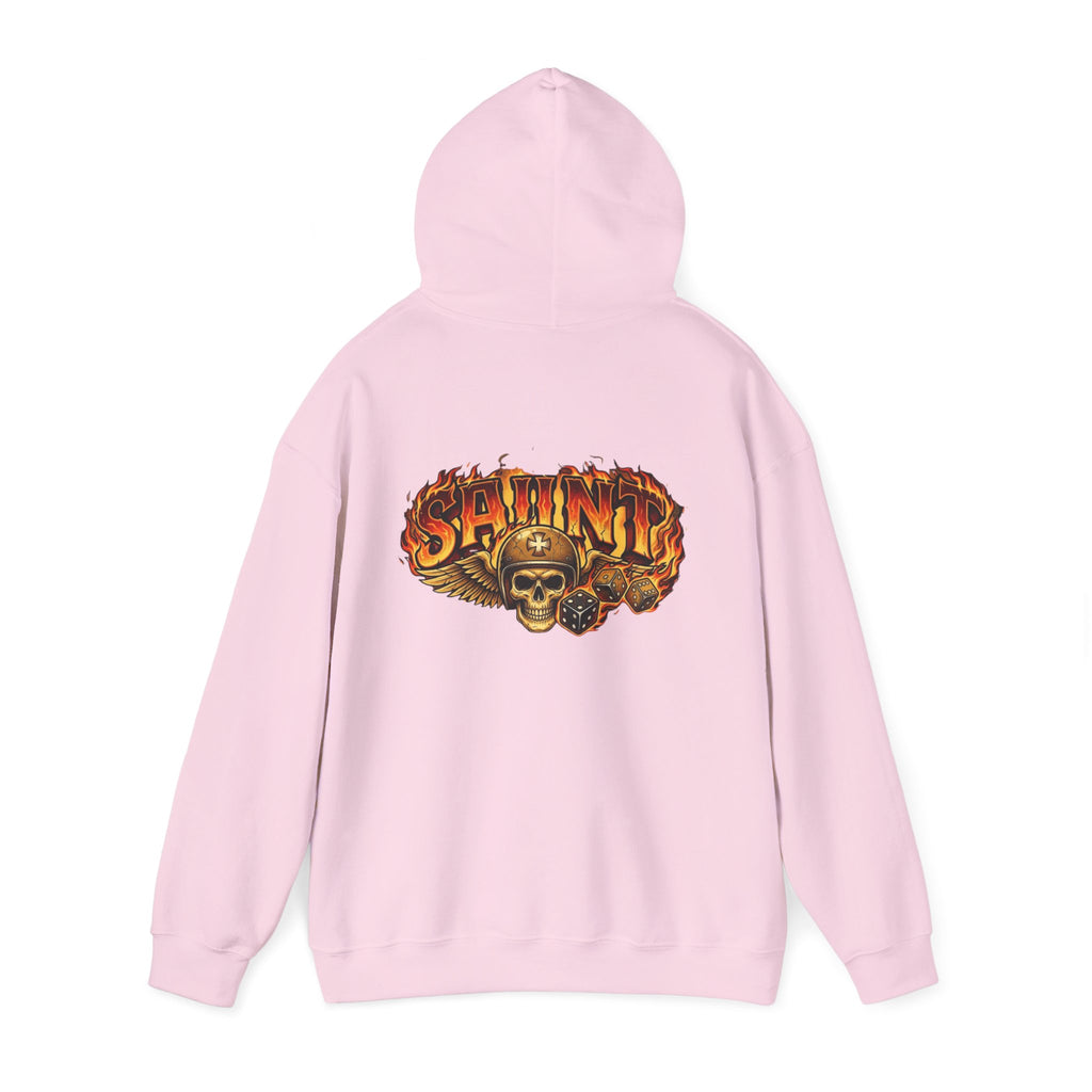 Skull & Flames 'Saint' Hoodie — Vintage Rock Graphic Sweatshirt