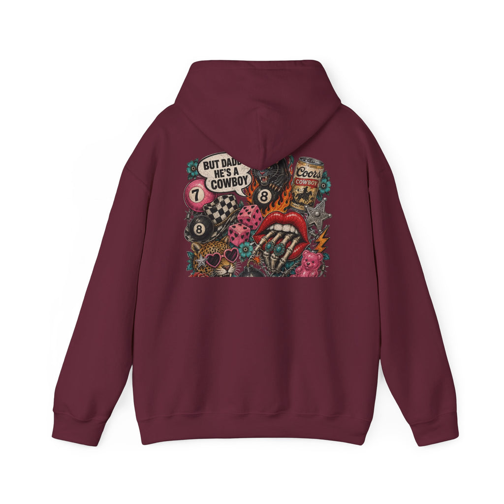 Retro Biker Cowboy Hoodie — 'But Dad He's a Cowboy' Graphic Pullover