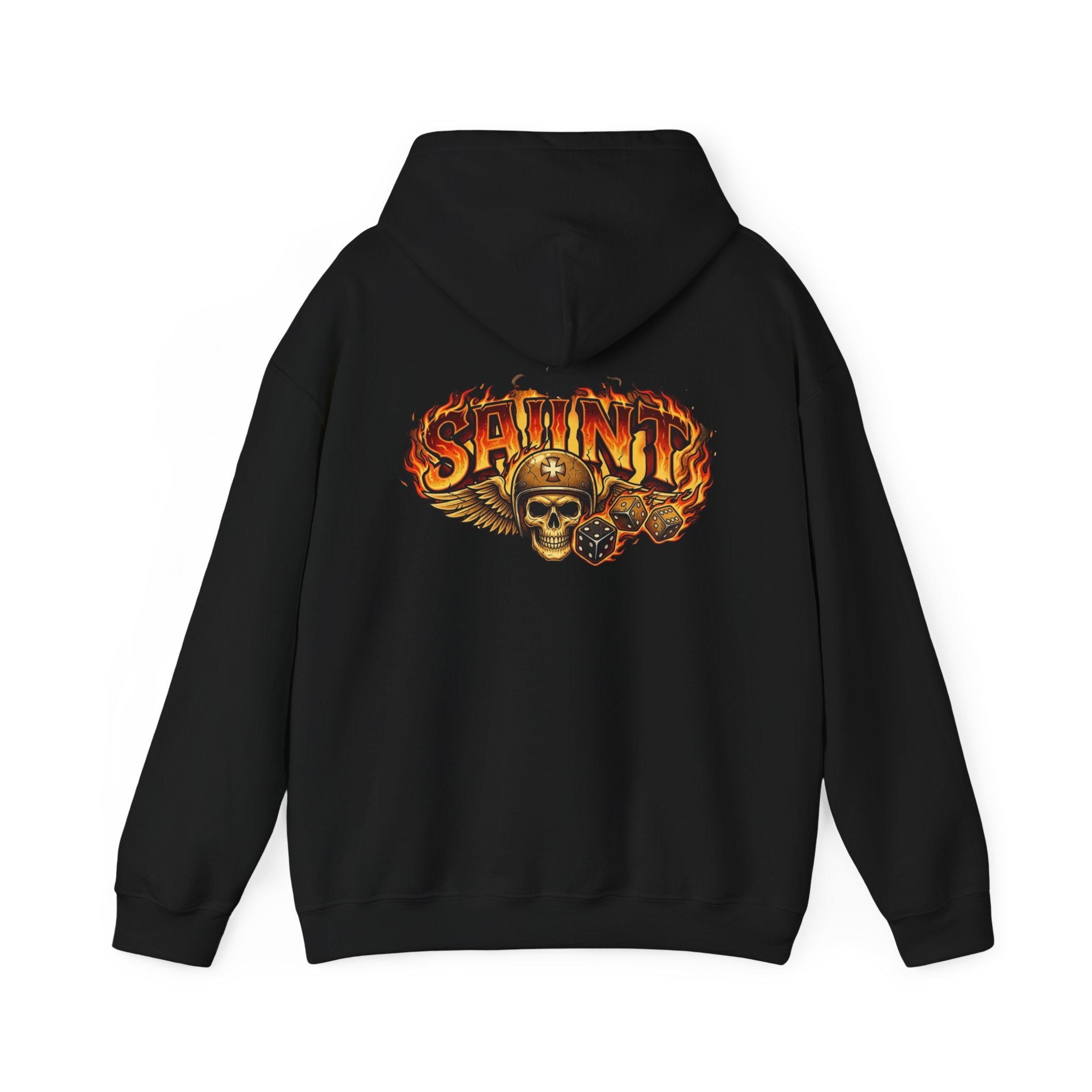 Skull & Flames 'Saint' Hoodie — Vintage Rock Graphic Sweatshirt