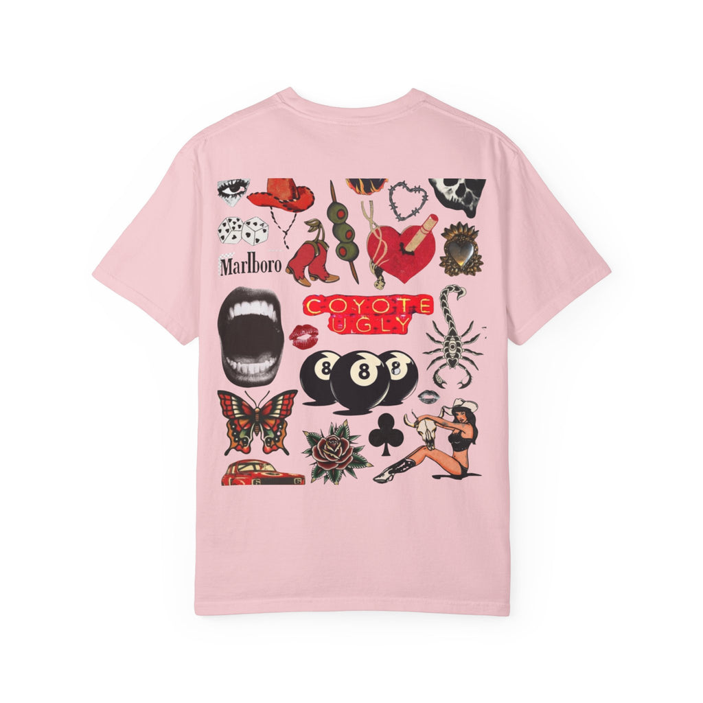 Tattoo Flash Graphic T‑Shirt — Retro Sticker Collage Back Print