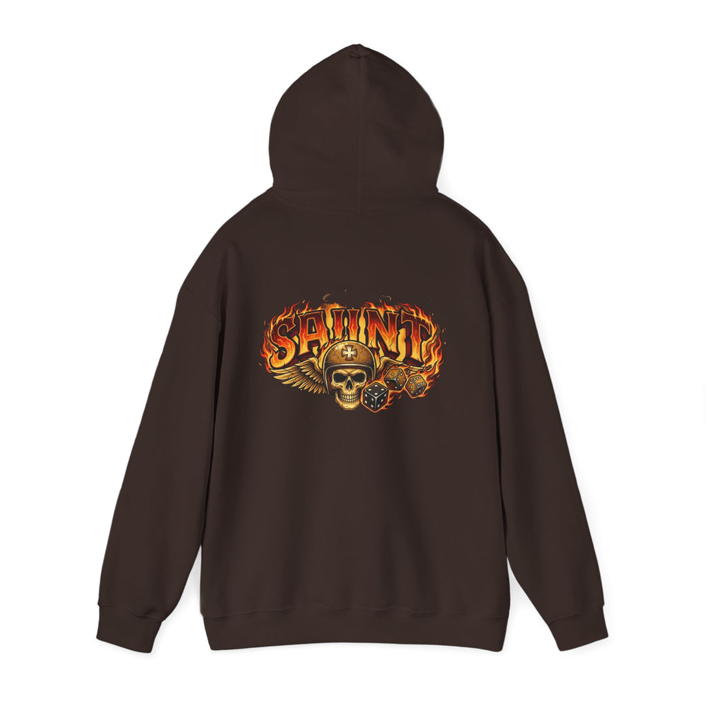 Skull & Flames 'Saint' Hoodie — Vintage Rock Graphic Sweatshirt
