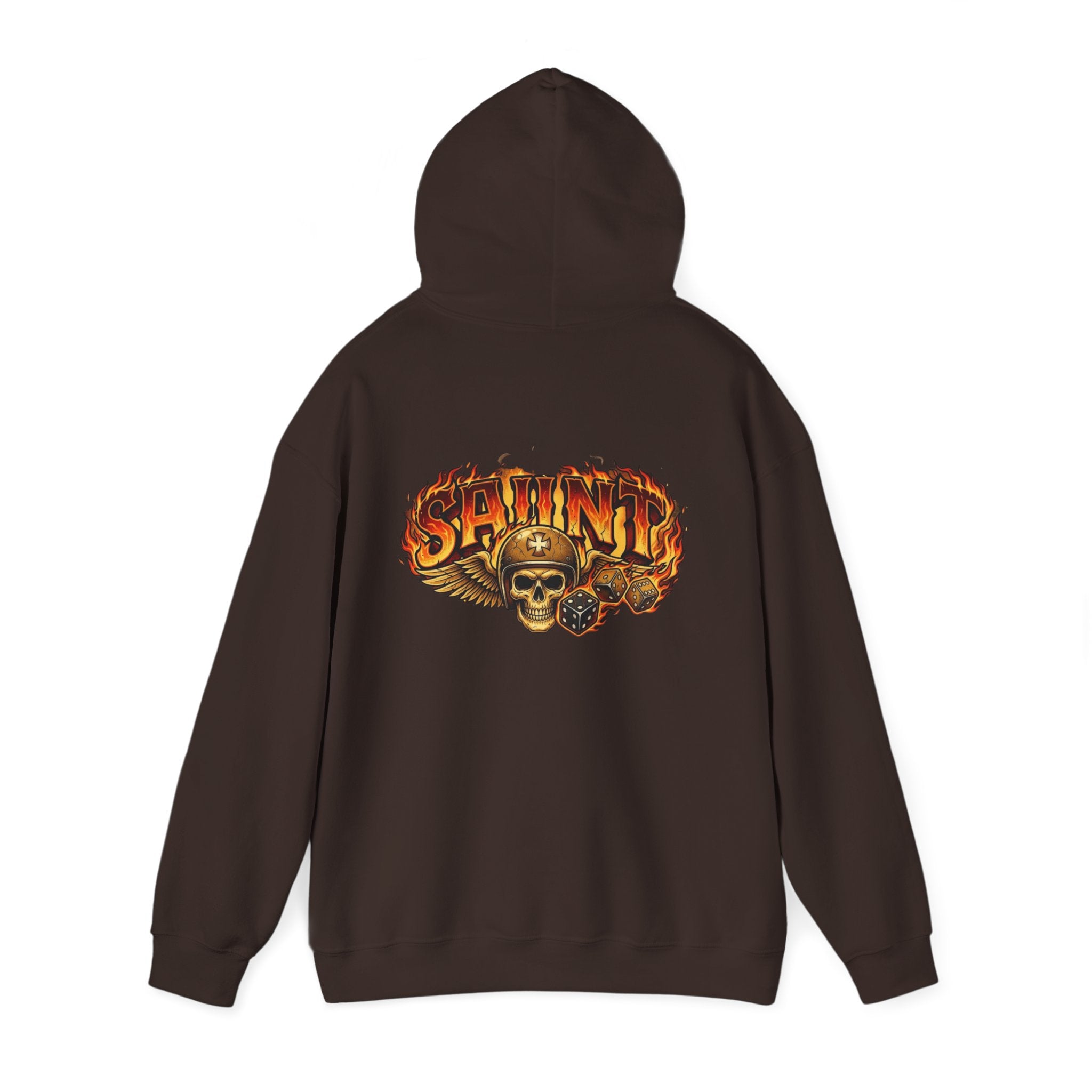 Skull & Flames 'Saint' Hoodie — Vintage Rock Graphic Sweatshirt