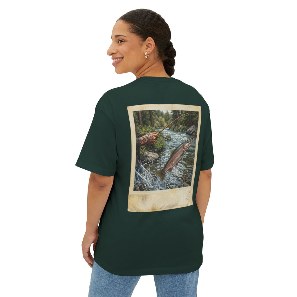 Fishing Polaroid Oversized Tee — Vintage Trout Back Print