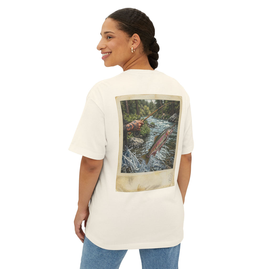 Fishing Polaroid Oversized Tee — Vintage Trout Back Print