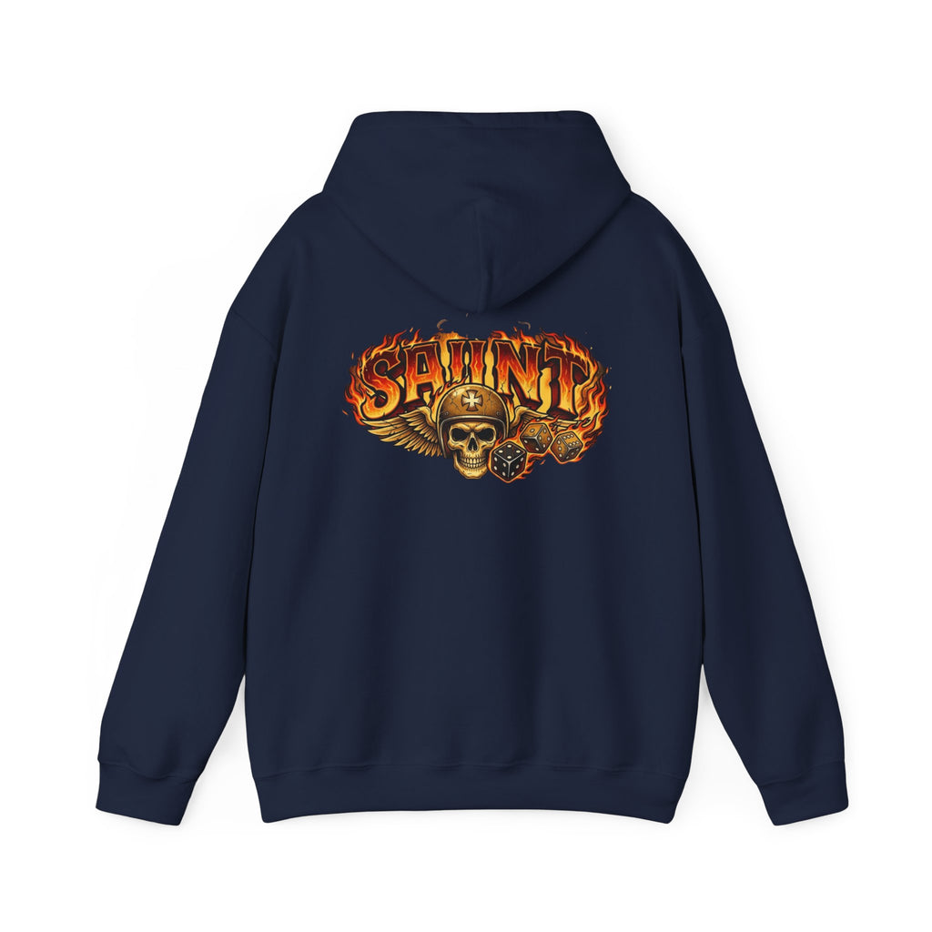 Skull & Flames 'Saint' Hoodie — Vintage Rock Graphic Sweatshirt