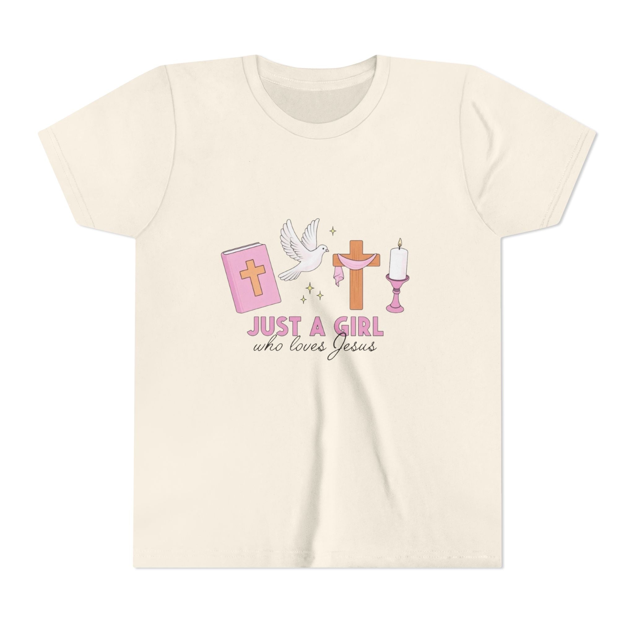 Youth Tee — "Just A Girl Who Loves Jesus" Christian Kids T‑Shirt (Baptism/Church Gift)