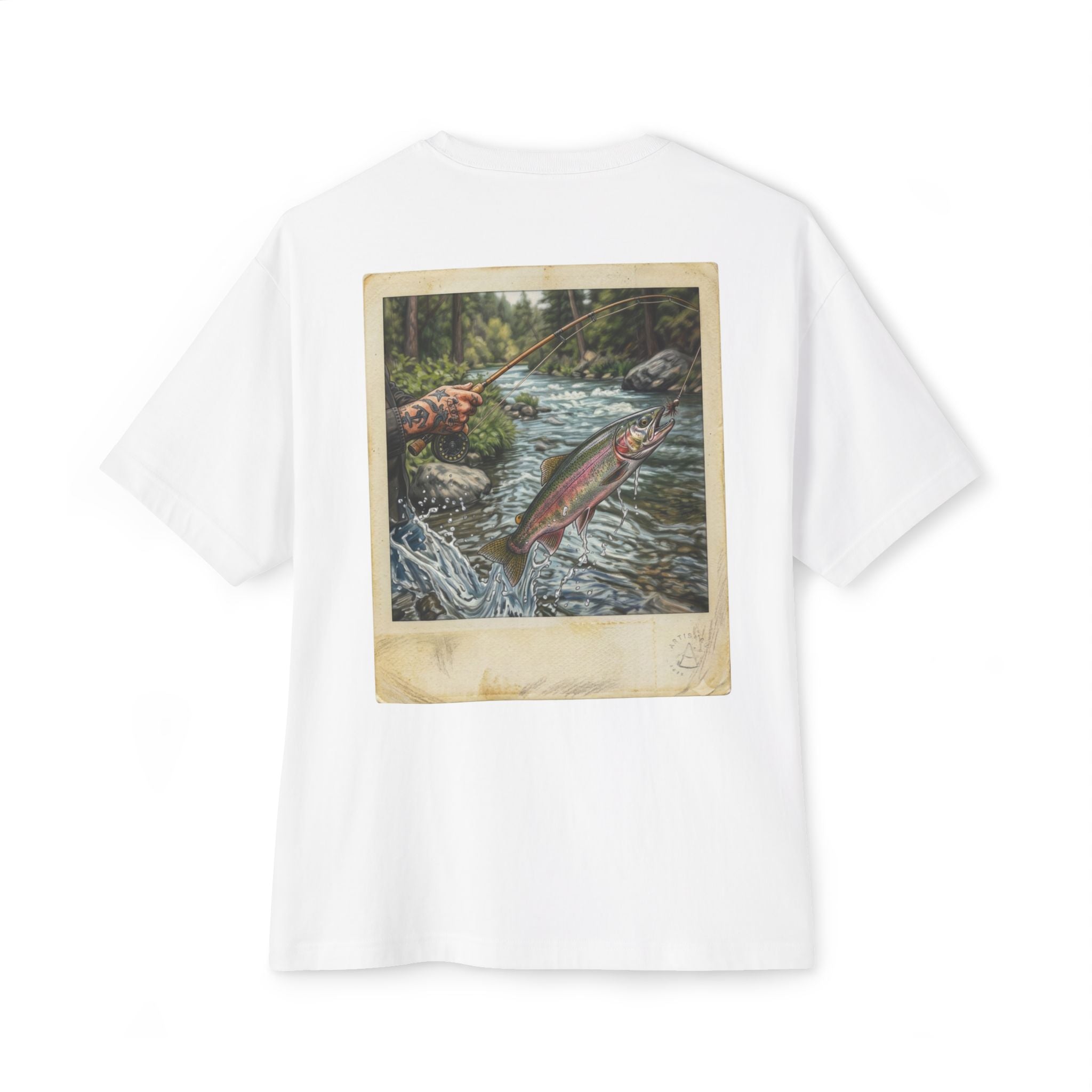 Fishing Polaroid Oversized Tee — Vintage Trout Back Print