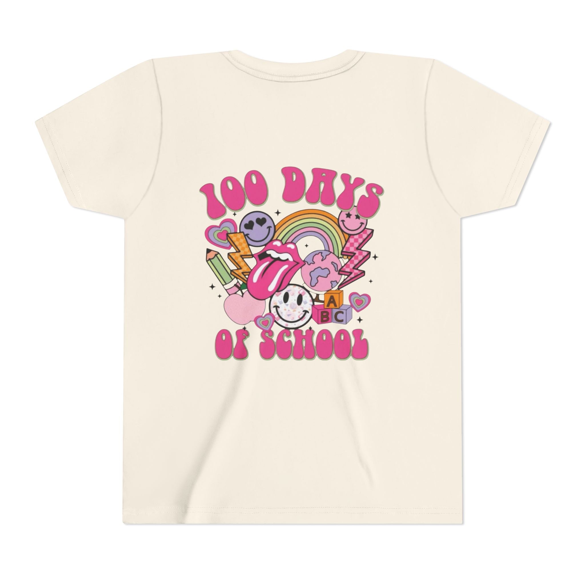 100 Days of School Youth Tee — Retro Cute Rainbow Smiley Design