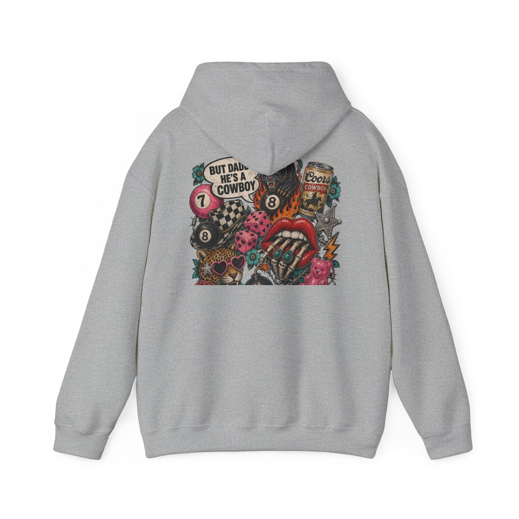 Retro Biker Cowboy Hoodie — 'But Dad He's a Cowboy' Graphic Pullover