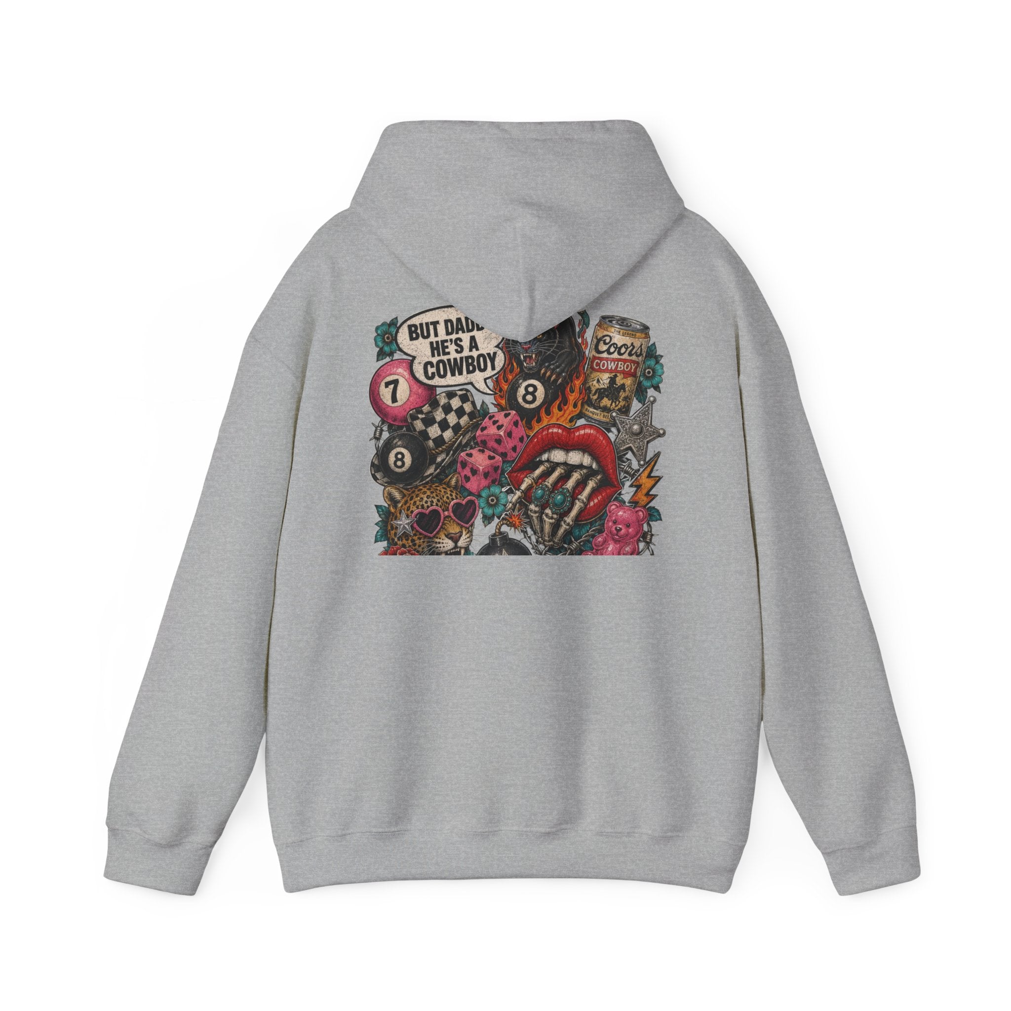 Retro Biker Cowboy Hoodie — 'But Dad He's a Cowboy' Graphic Pullover