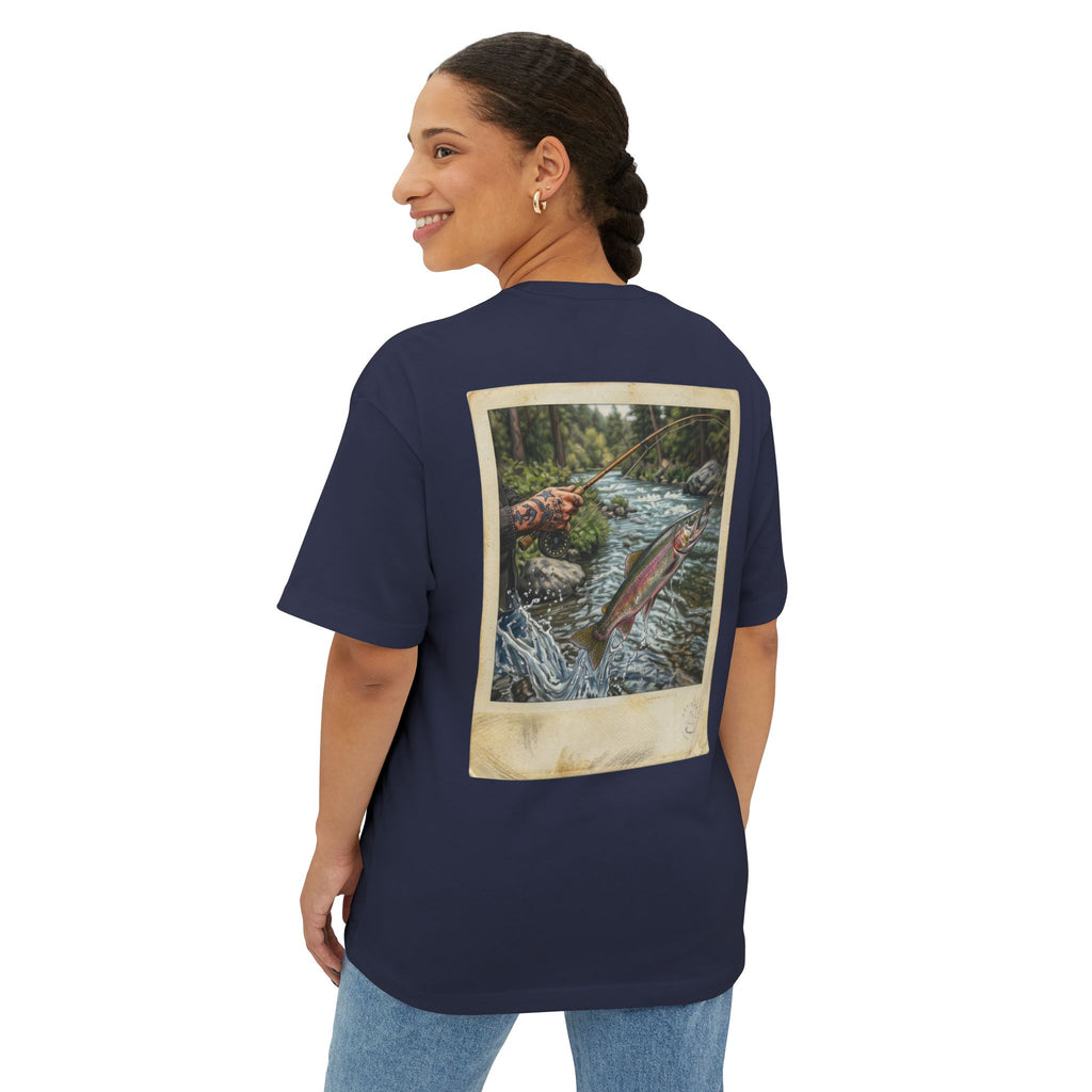 Fishing Polaroid Oversized Tee — Vintage Trout Back Print