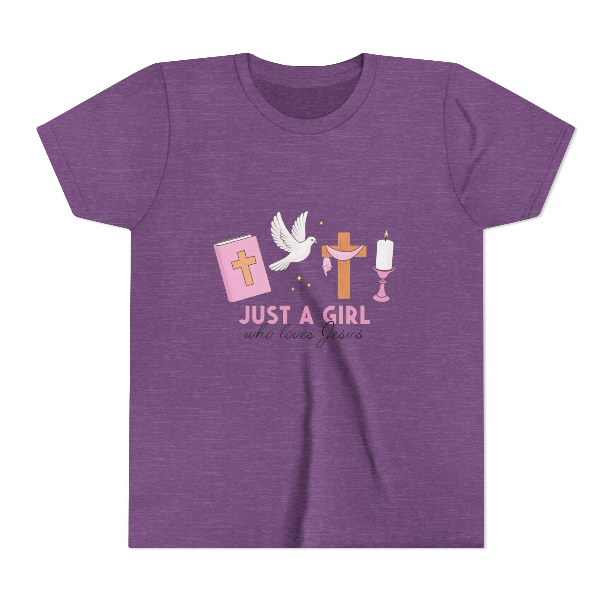 Youth Tee — "Just A Girl Who Loves Jesus" Christian Kids T‑Shirt (Baptism/Church Gift)