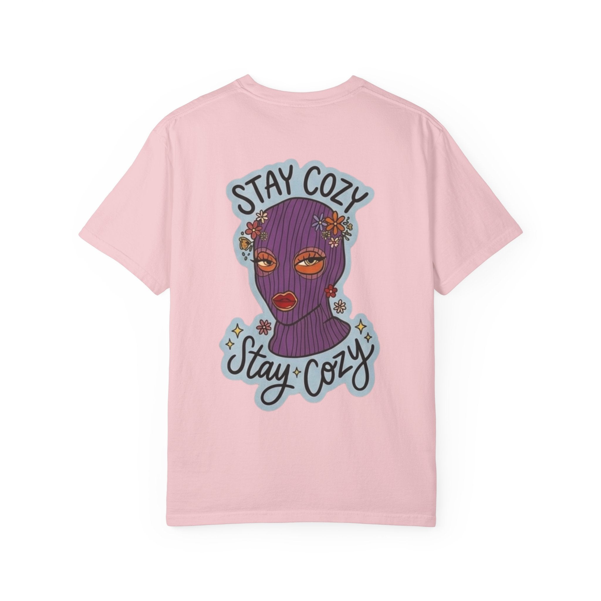 Stay Cozy Graphic T-Shirt — Retro Floral Ski Mask Design
