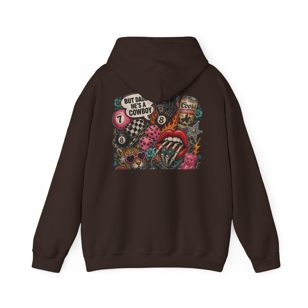 Retro Biker Cowboy Hoodie — 'But Dad He's a Cowboy' Graphic Pullover