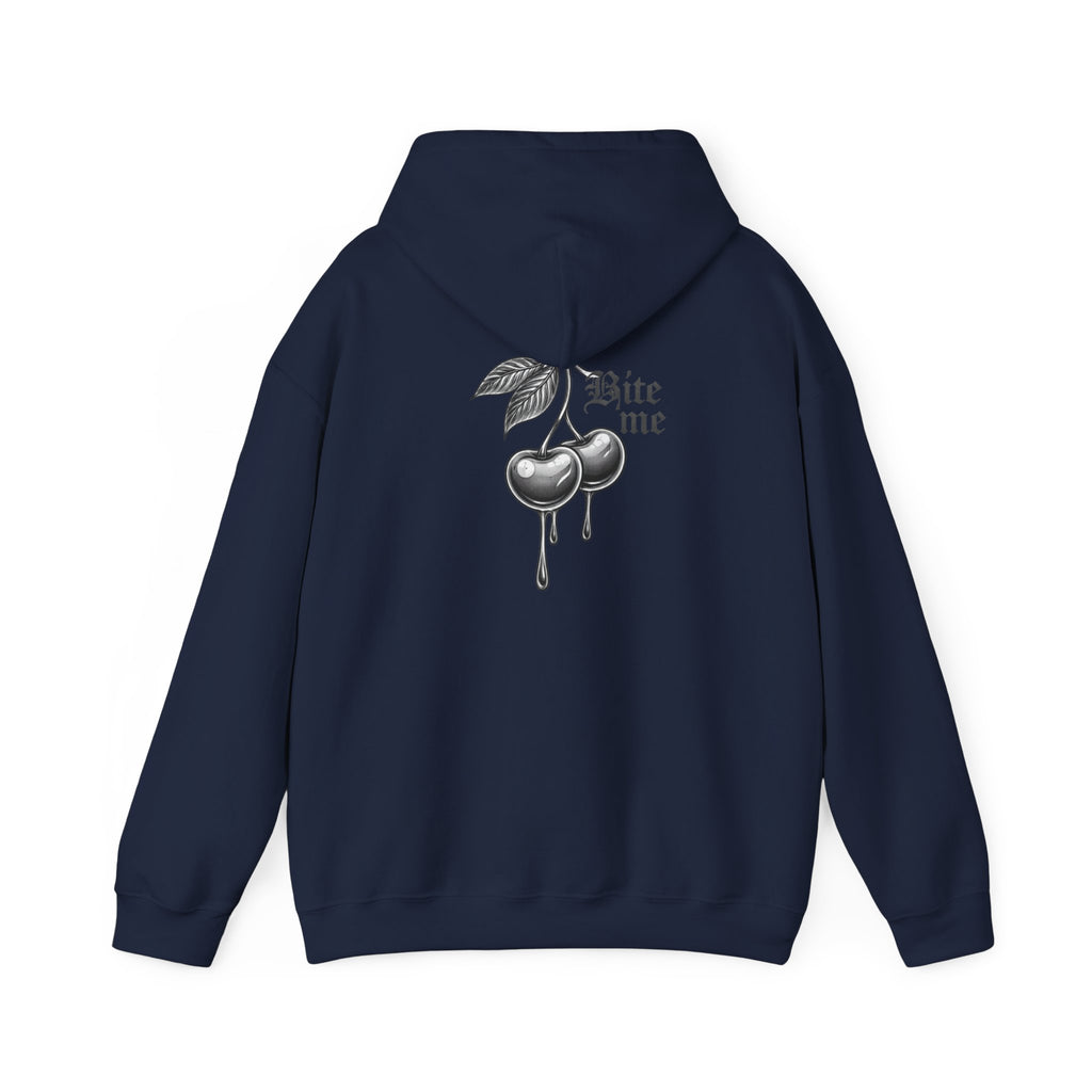 Hoodie - 'Bite Me' Dripping Cherry Graphic Hooded Sweatshirt