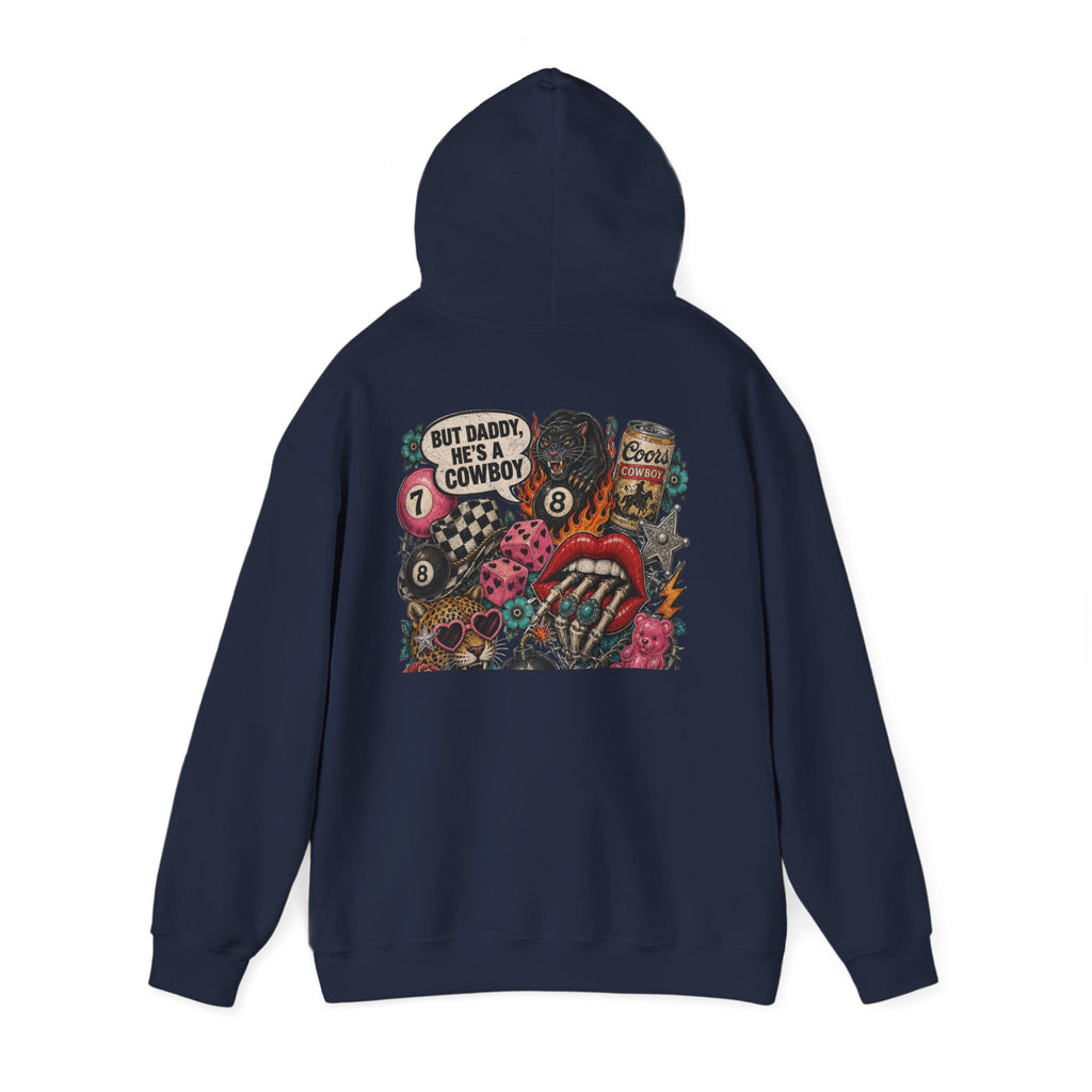 Retro Biker Cowboy Hoodie — 'But Dad He's a Cowboy' Graphic Pullover