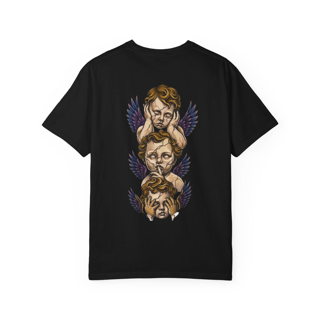 Cherub Trio Graphic T-Shirt — Vintage Angel Wings Design